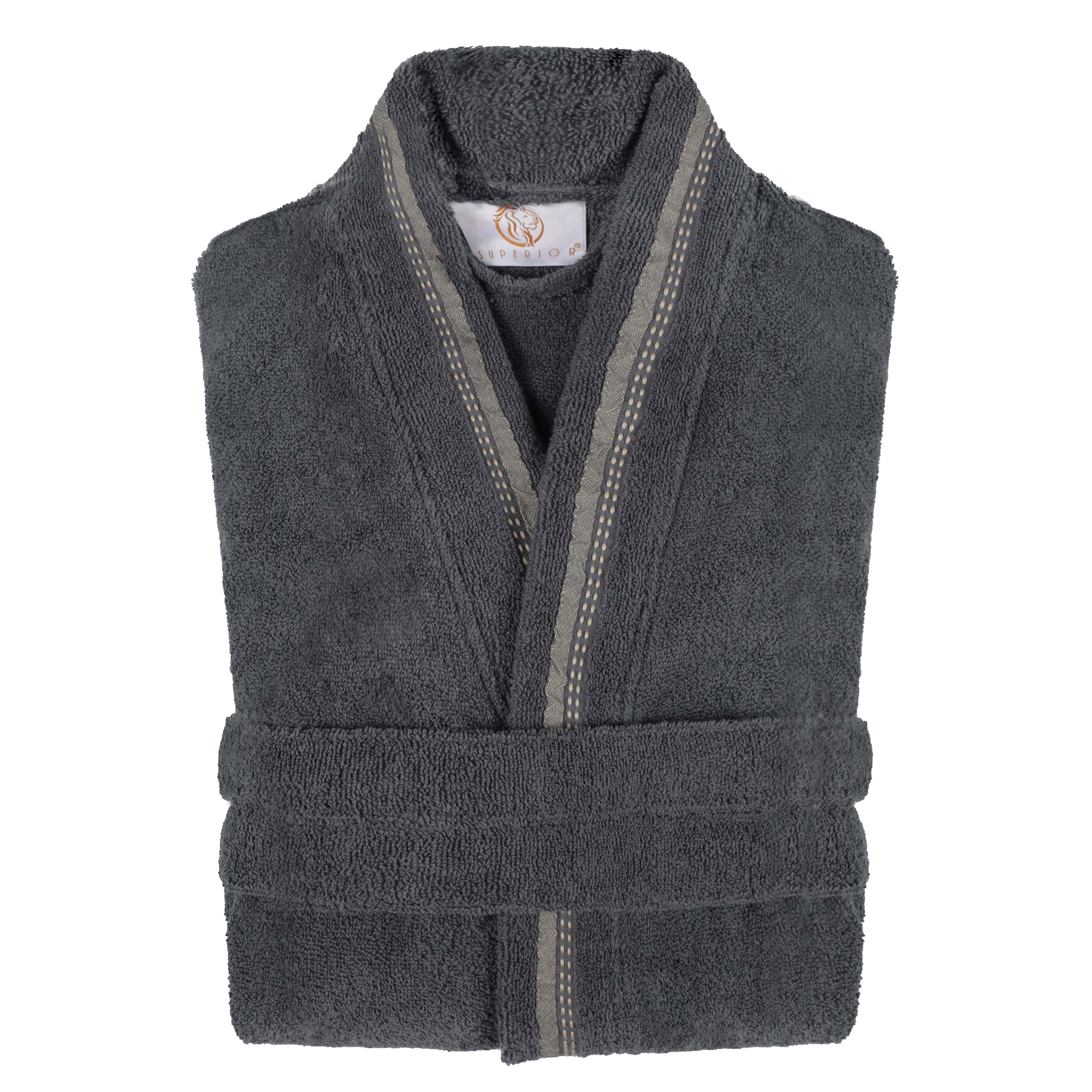 Unisex Cotton Terry Kimono Bathrobe with Embroidery - Soft & Absorbent for Spa, Beach & Home Relaxation