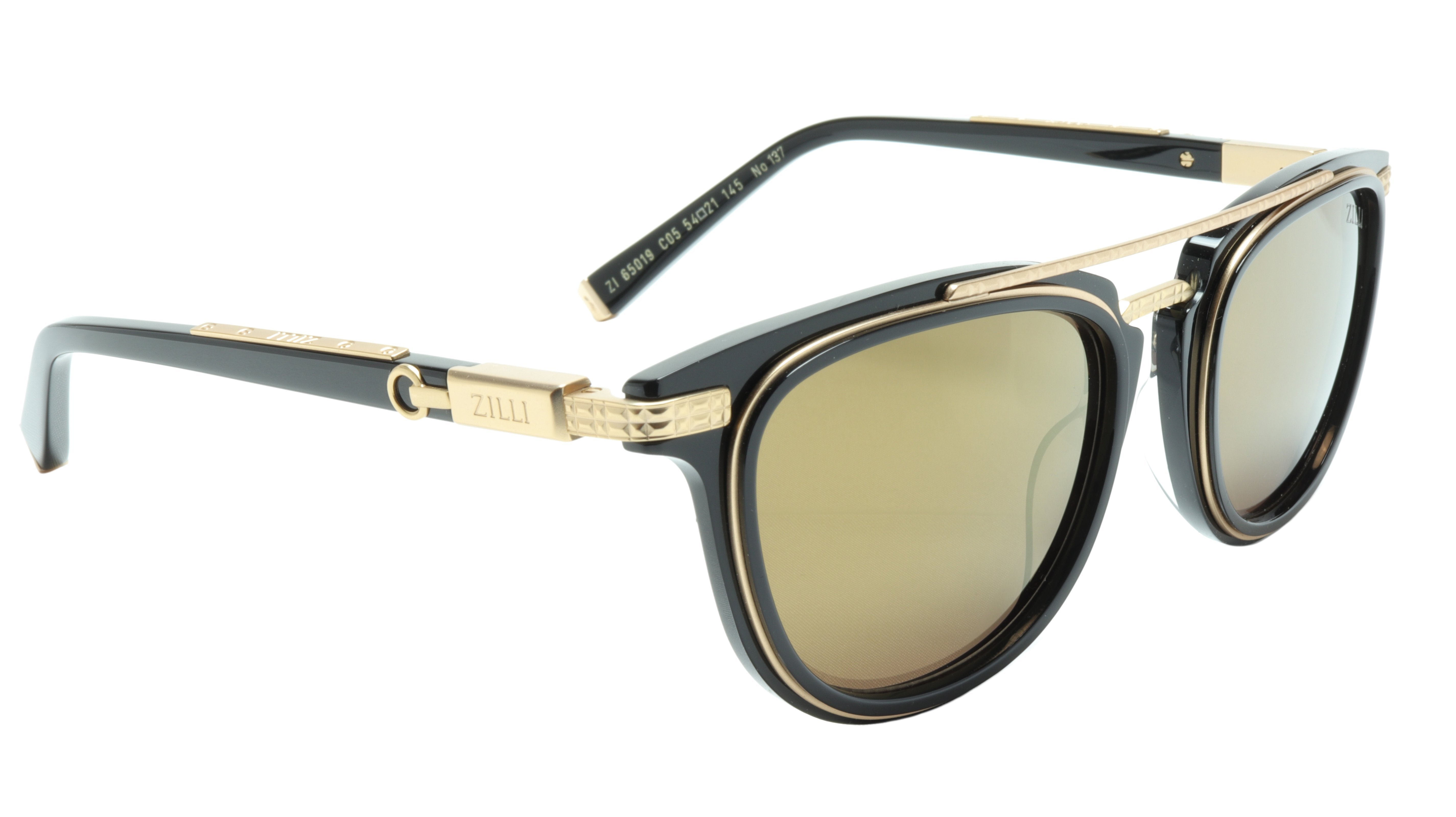 ZILLI Luxury Sunglasses for Men & Women - Titanium Acetate Frame, Black Matte Gold Polarized Lenses - France Made ZI 65019 C05 - Perfect for Driving, Travel & Fashion Accessories