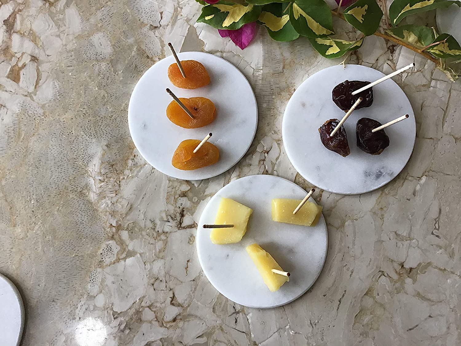 Premium White Marble Drink Coasters Set of 4 - Heat Resistant for Hot & Cold Beverages, Elegant Table Decor for Coffee, Tea, Cocktails - Perfect for Home, Office, and Restaurant Use