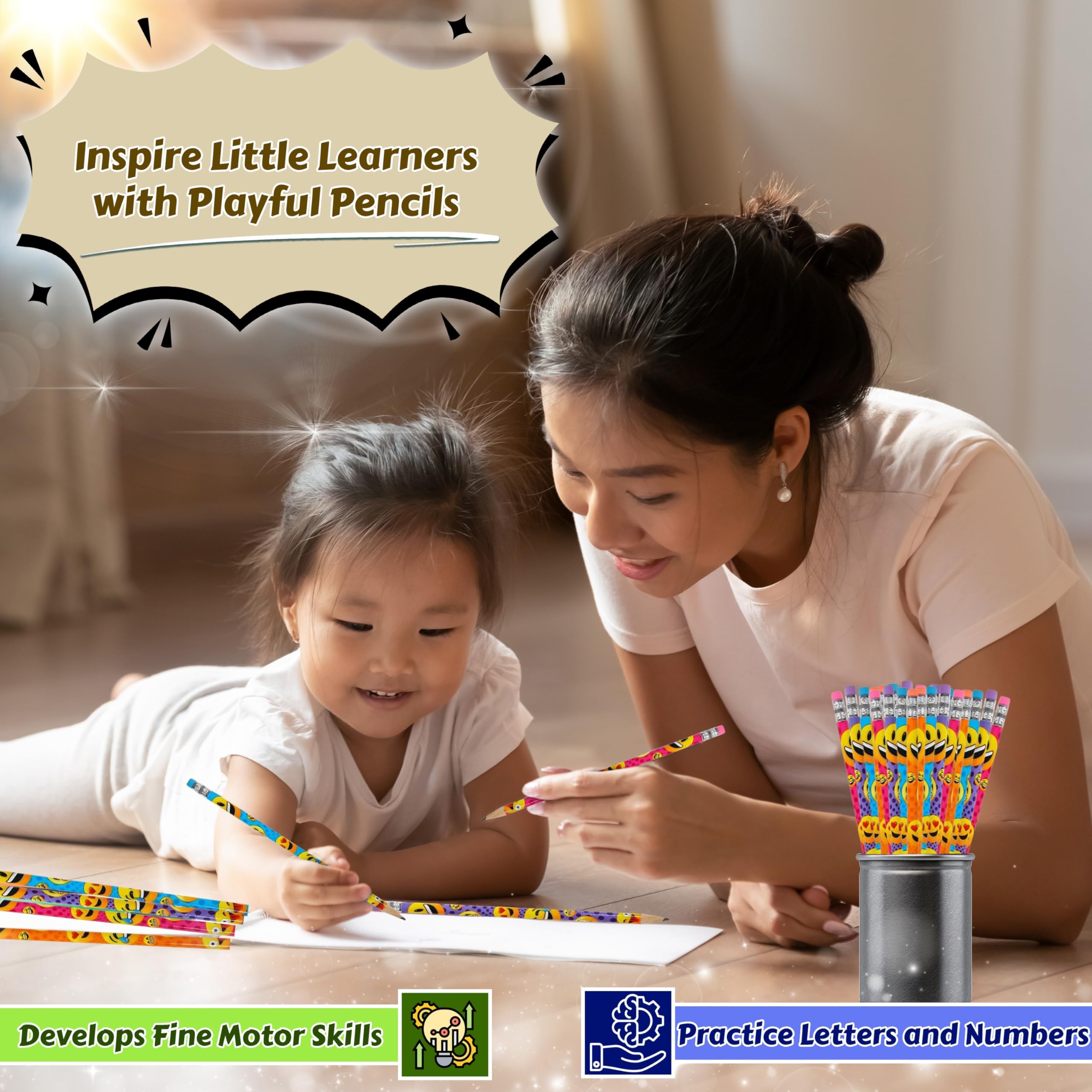 Forest & Twelfth Emoticon Pencils - 24-Pack Funny Face School Supplies for Kids, Perfect as Classroom Rewards, Party Favors & Game Prizes - Great for Back to School, Birthday Gifts & Creative Learning Activities