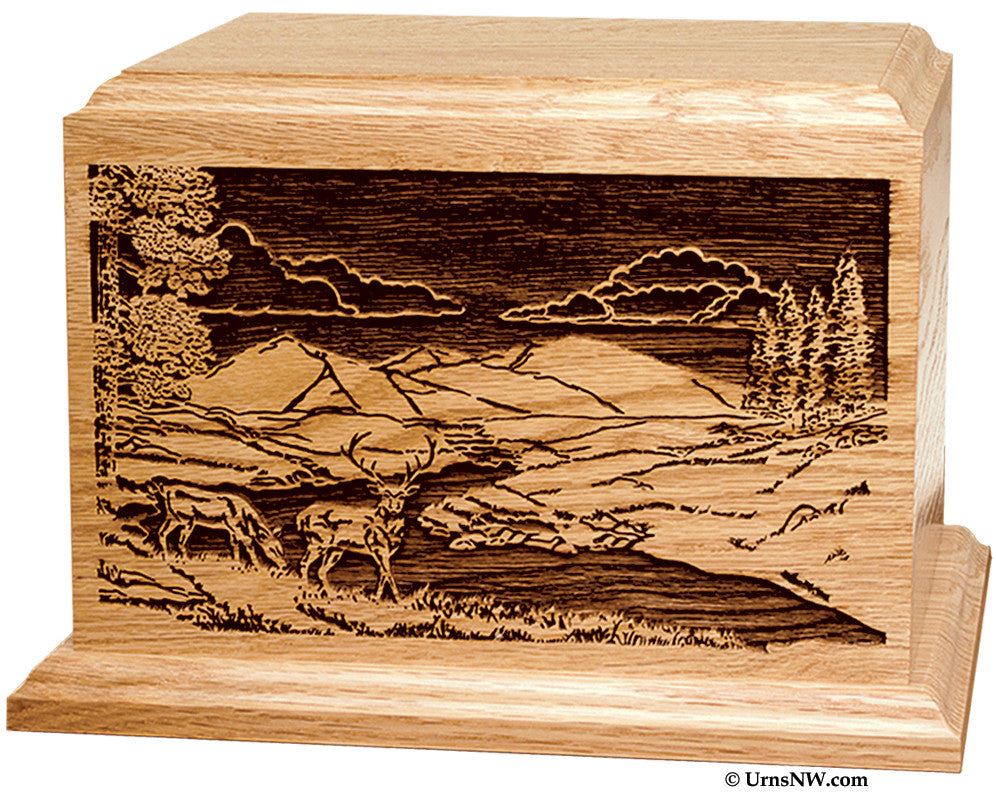 Handcrafted Deer Scene Wooden Cremation Urn for Ashes - Memorial Keepsake for Loved Ones - Perfect for Home Display, Funeral Services & Memorial Ceremonies
