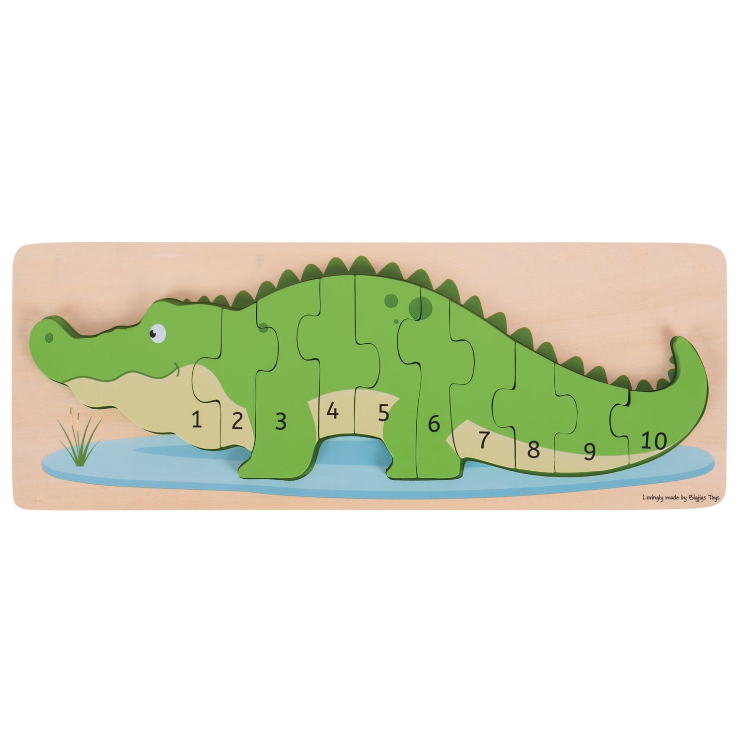 Bigjigs Toys Crocodile Number Puzzle - Eco-Friendly Wooden Math Learning Game for Kids | Counting & Number Recognition Activity for Preschool & Homeschool Education