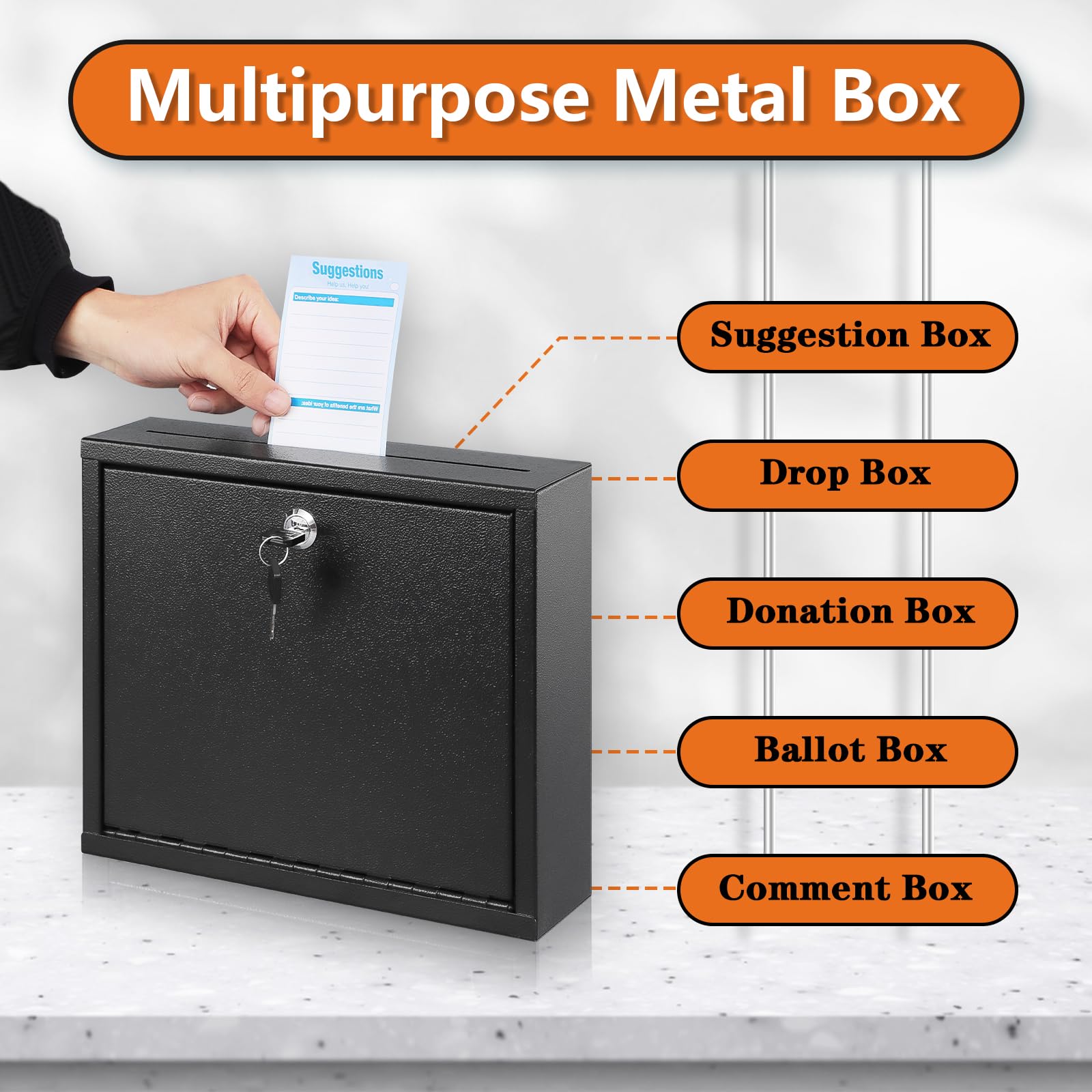 Secure Wall-Mounted KYODOLED Suggestion Box with Lock & Key - Office Mailbox, Key Drop Box, Ballot Box & Donation Box (Includes 50 Free Suggestion Cards) - 3
