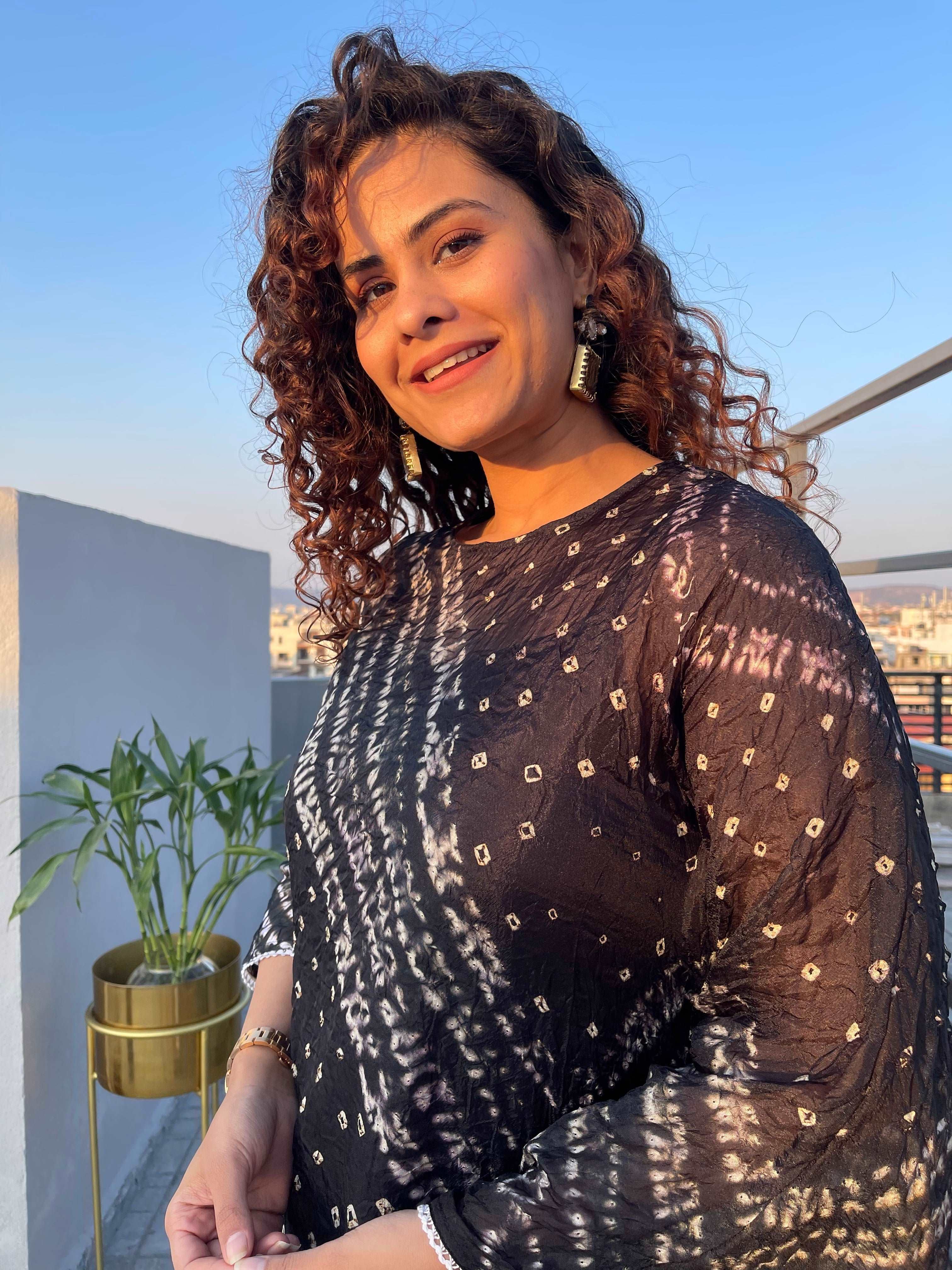 Stylish Black Bandhani Festive Kaftan Set for Women - Traditional Indian Ethnic Wear for Parties, Weddings & Festive Occasions