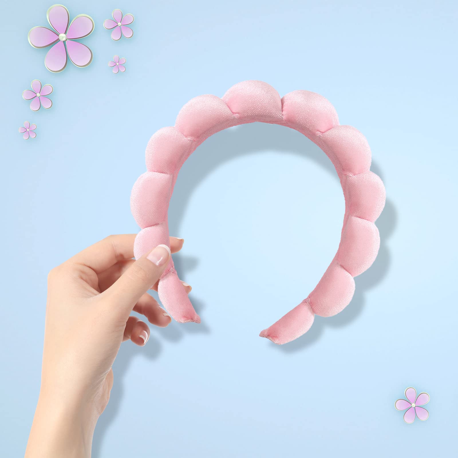 Ycfish Puffy Makeup Headband for Women - Soft Terry Cloth & Sponge Spa Headband for Face Washing, Makeup Removal, Shower & Facial Masks - Cute Pink Skincare Headband (Perfect for Home Spa, Beauty Routine & Self-Care)