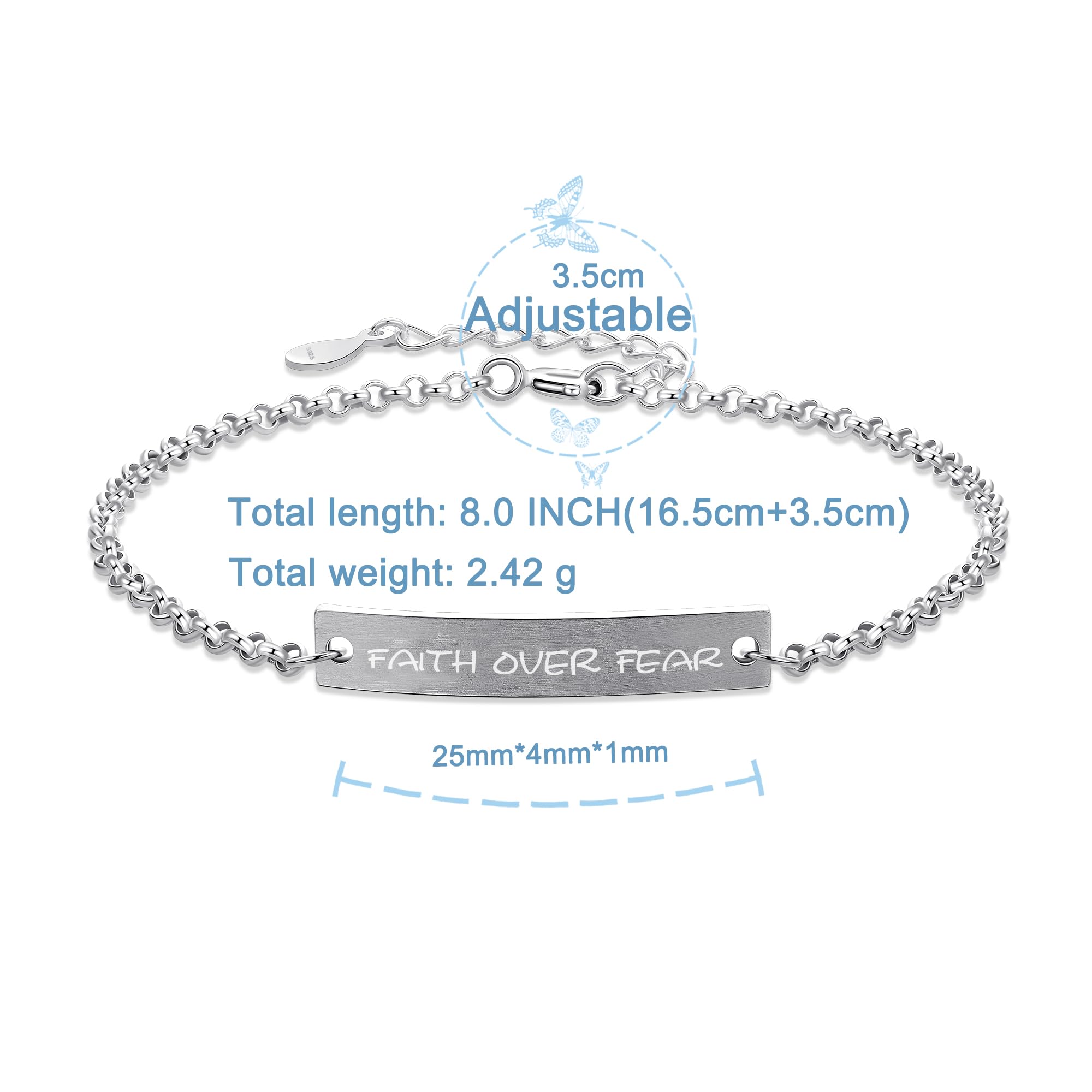 Faith Over Fear Bracelet for Women - 925 Sterling Silver Engraved Bible Verse Bracelet, Inspirational Christian Jewelry Gift for Her | Perfect for Daily Wear, Church, Prayer & Spiritual Encouragement by ALiLuYa