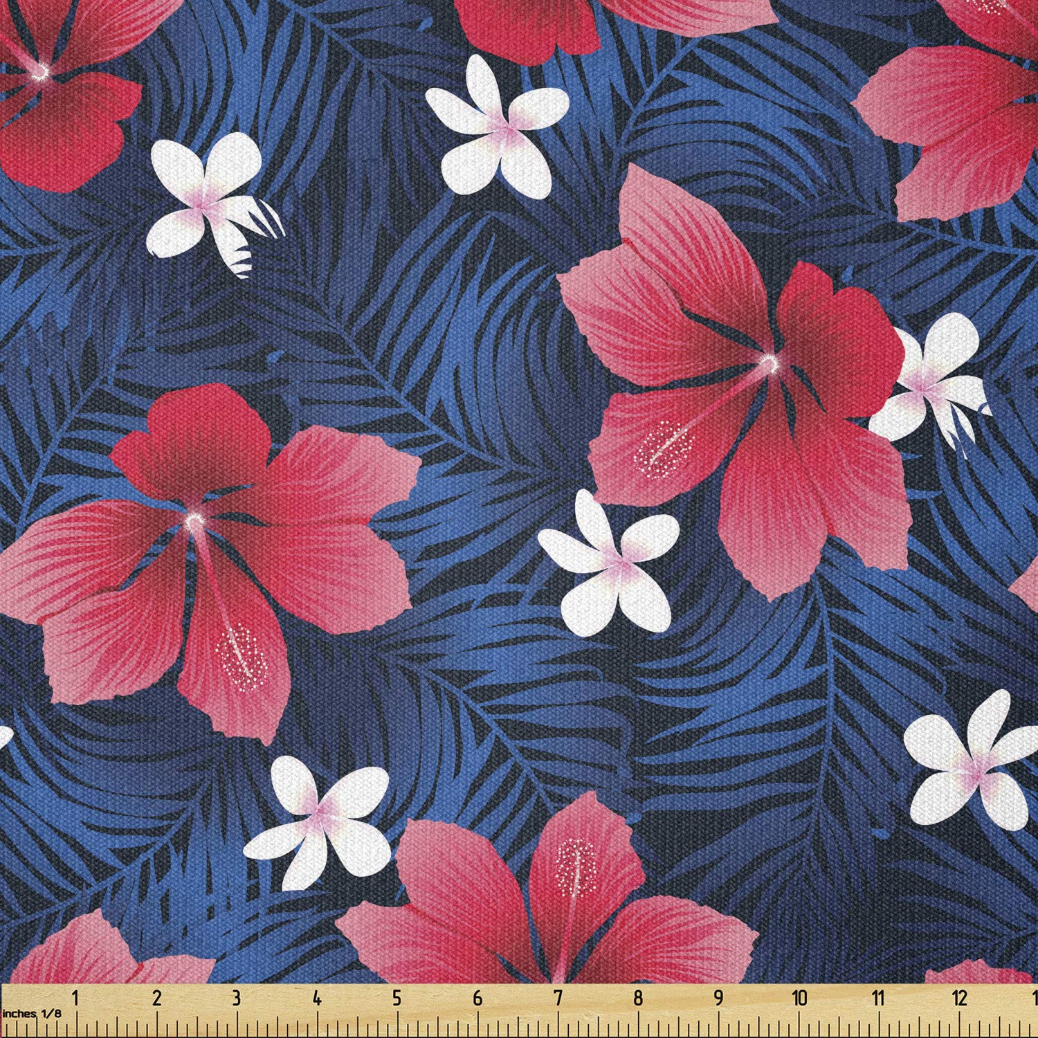 Ambesonne Navy and Blush Stretch Knit Fabric - Exotic Hawaiian Hibiscus & Plumeria Floral Print - 10 Yards for Clothing, Sewing, Arts & Crafts - Perfect for Dresses, Scarves, Home Decor and DIY Projects