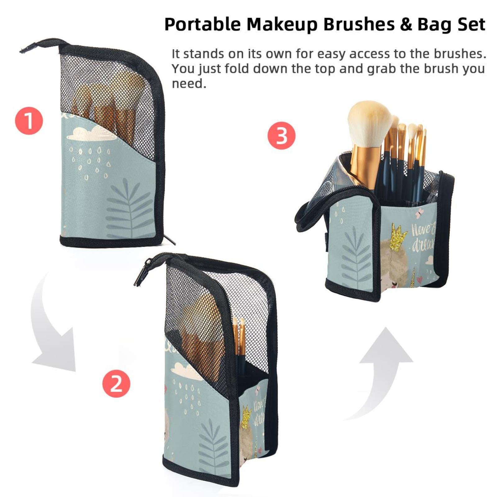 Portable Makeup Brush Organizer Bag with 12 Slots - Cute Unicorn & Little Girl Design - Travel Cosmetic Brush Holder Case for Makeup Artists & Kids (Perfect for Travel, Home Storage & Birthday Gifts)