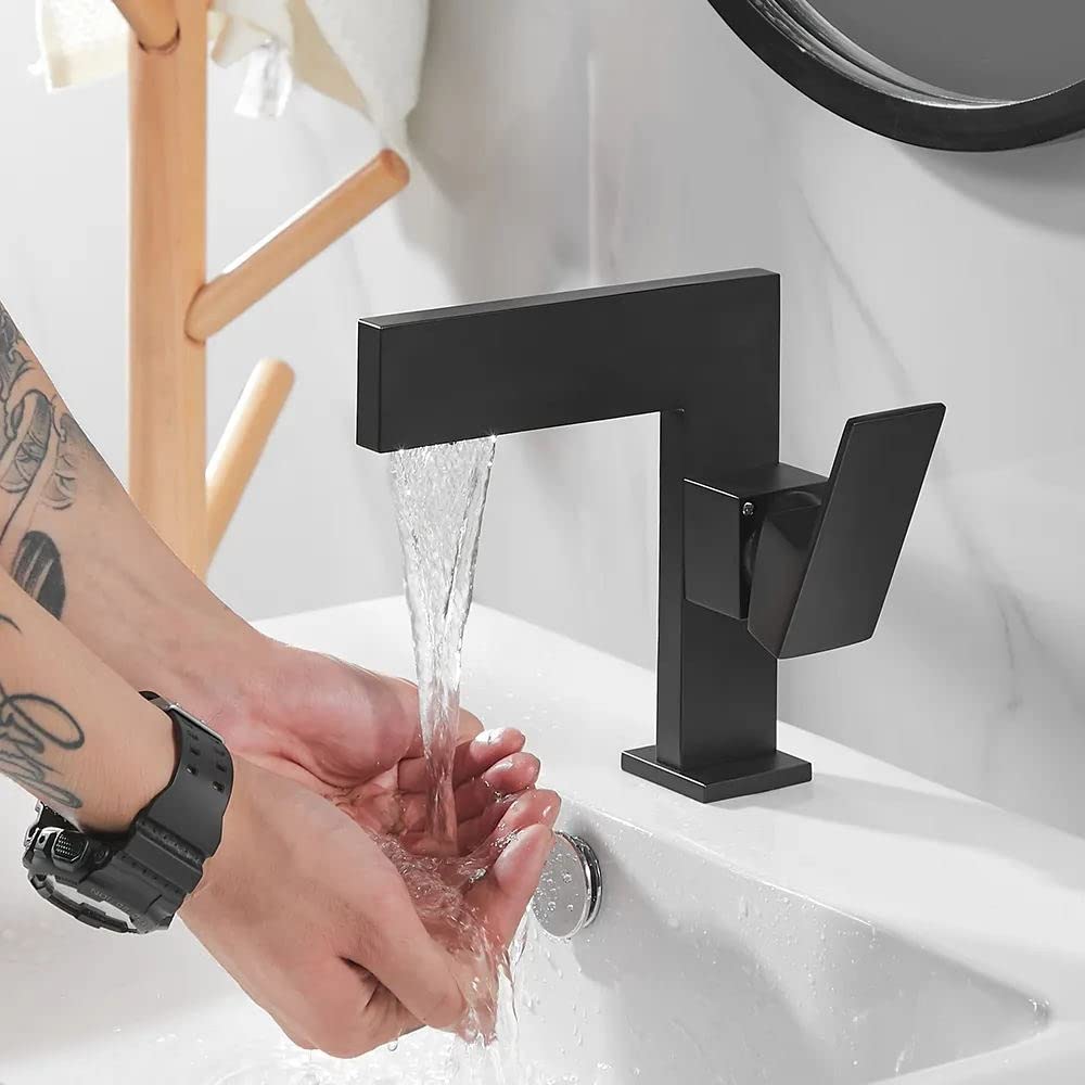 KunMai Ultra-Thin Bathroom Sink Faucet - Single Handle Waterfall Mixer Tap in Solid Brass - 1-Hole Lavatory Vanity Faucet for Modern Bathrooms | Perfect for Small Spaces & Contemporary Home Decor