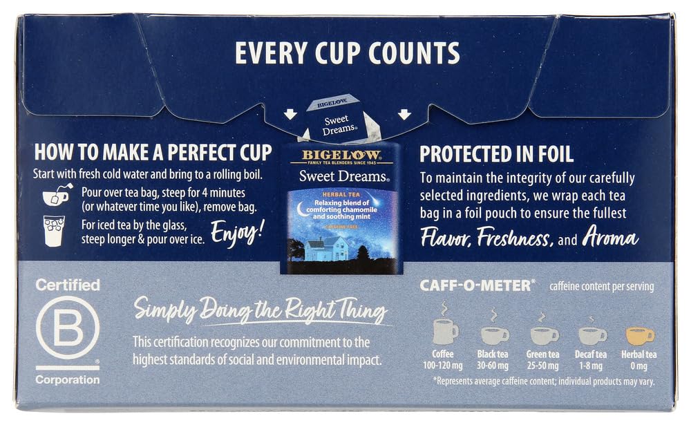Bigelow Sweet Dreams Herbal Tea - 20 Tea Bags (Pack of 4) | Caffeine-Free Relaxation Tea for Stress Relief & Better Sleep | Perfect for Bedtime, Evening Relaxation & Wellness Routine