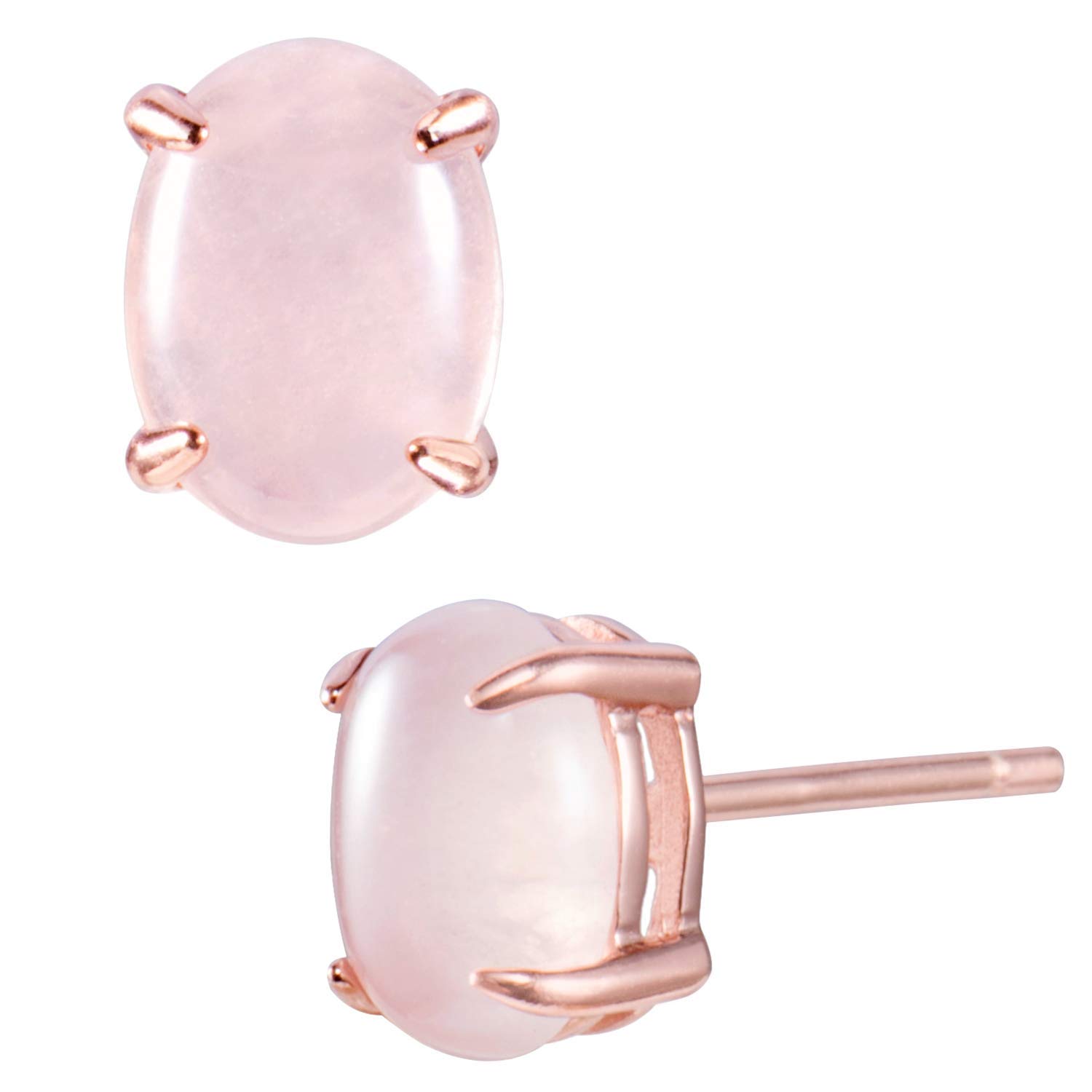 Rose Quartz Stud Earrings - Sterling Silver & 14K Rose Gold Plated - Healing Crystal Jewelry for Women - Perfect for Everyday Wear, Gifts & Spiritual Healing