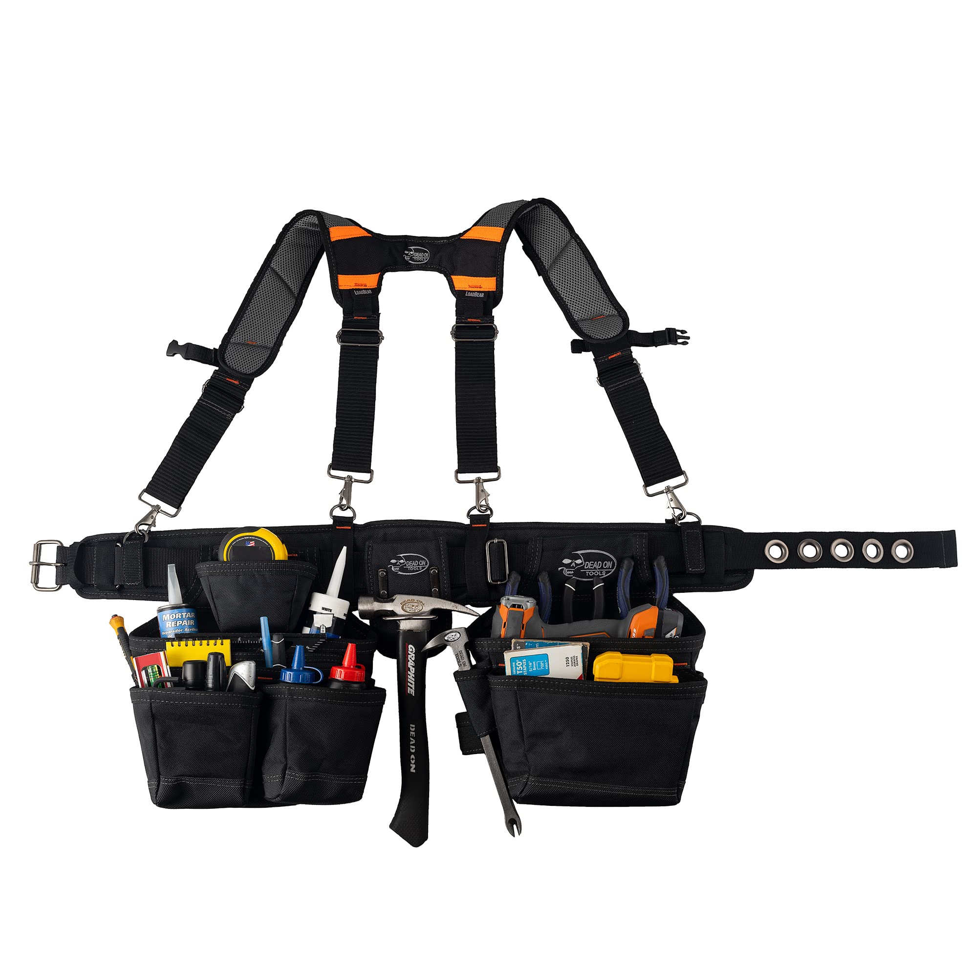 Dead On Tools HDP400945 Heavy-Duty 1680D Poly Carpenter Tool Belt with Suspenders - Durable Black Work Belt for Construction, Carpentry & DIY Projects