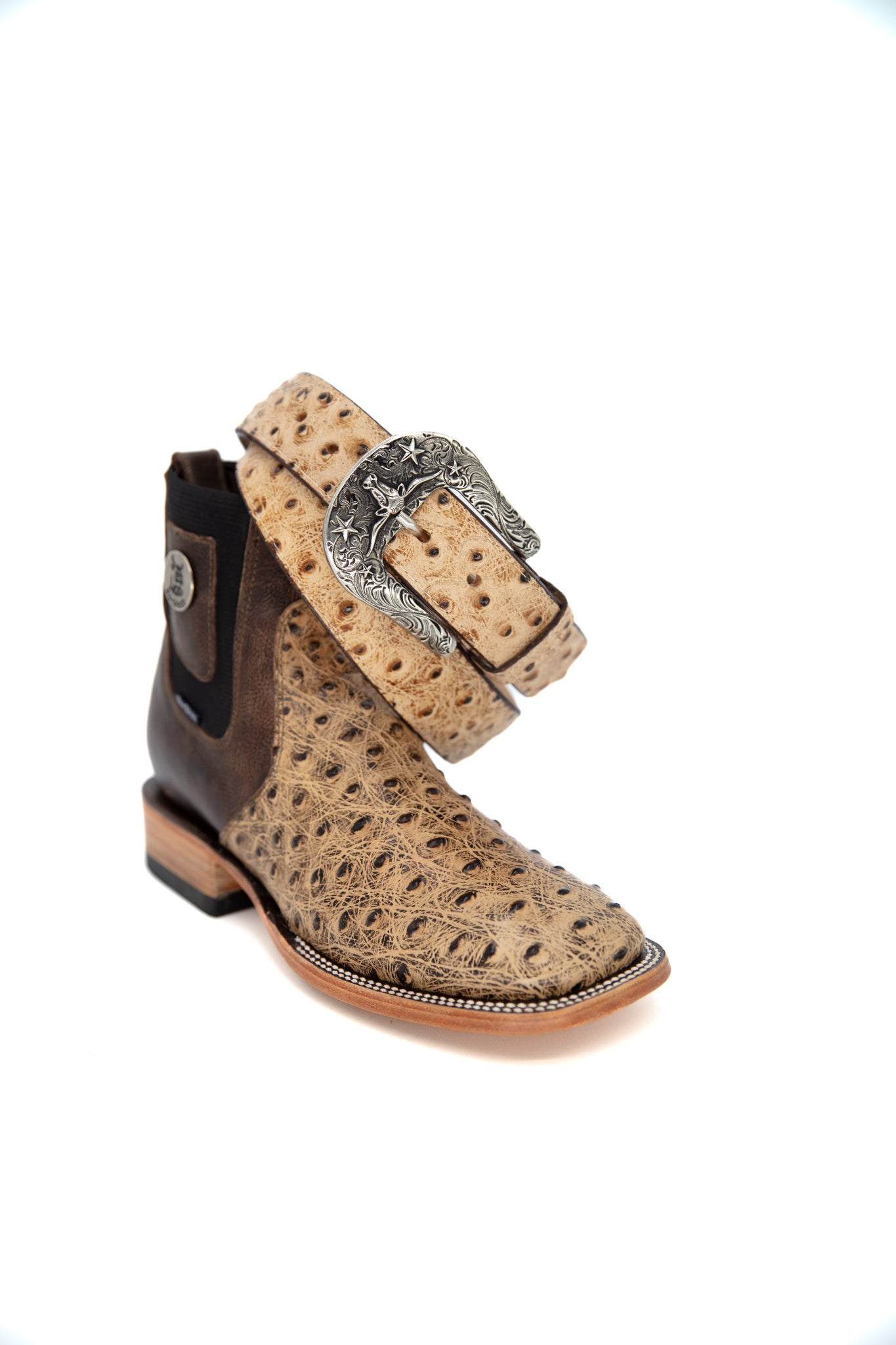 Ostrich Print Square Toe Cowboy Boots for Men - Western Style Leather Boots - Perfect for Rodeo, Country Dancing & Ranch Work