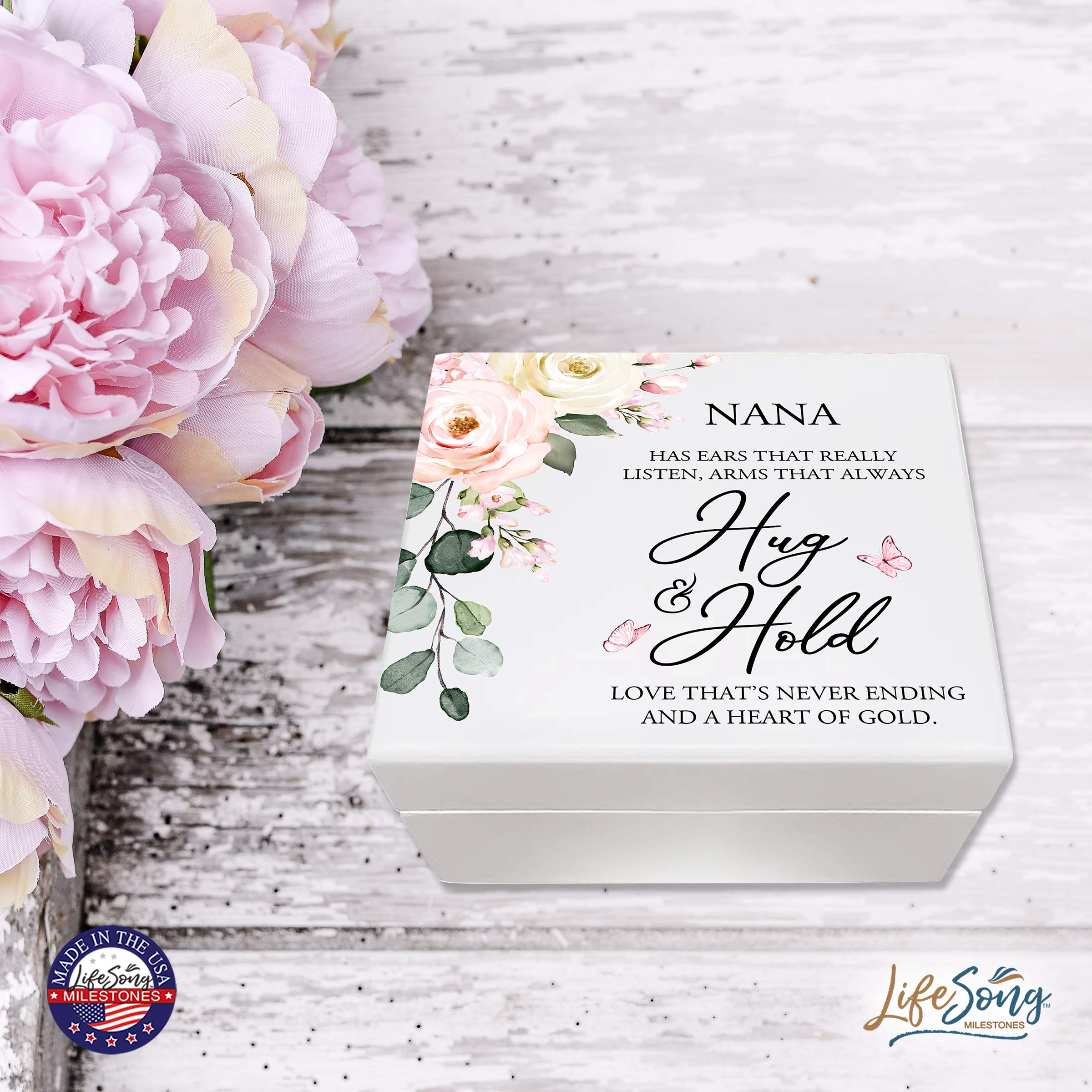 LifeSong Milestones Keepsake Jewelry Box - Heartfelt Gift for Grandma, Mother's Day, Mother-in-Law & Stepmom - Engraved 'Hug & Hold' Design - Perfect for Birthday, Anniversary & Special Occasion Gifts