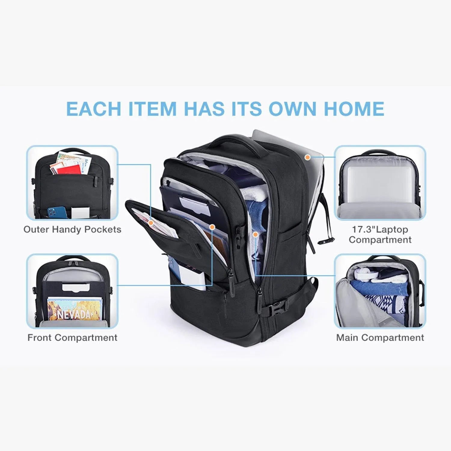 Falco 40L Expandable Airline Approved Carry On Travel Backpack - Waterproof Laptop Backpack for Business Travel, Weekend Trips & Commuting