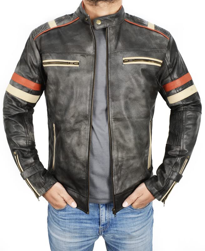 **Vintage Harley Black Distressed Leather Biker Jacket for Men – Classic Cafe Racer Motorcycle Jacket – Perfect for Riding, Casual Wear & Outdoor Adventures**