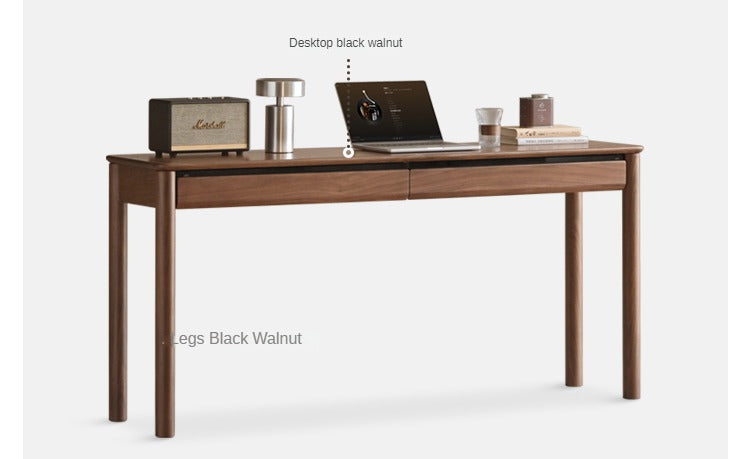 Premium Black Walnut Solid Wood Writing Desk with Drawer - Modern Home Office Furniture for Work & Study | Elegant Executive Desk for Professionals & Students