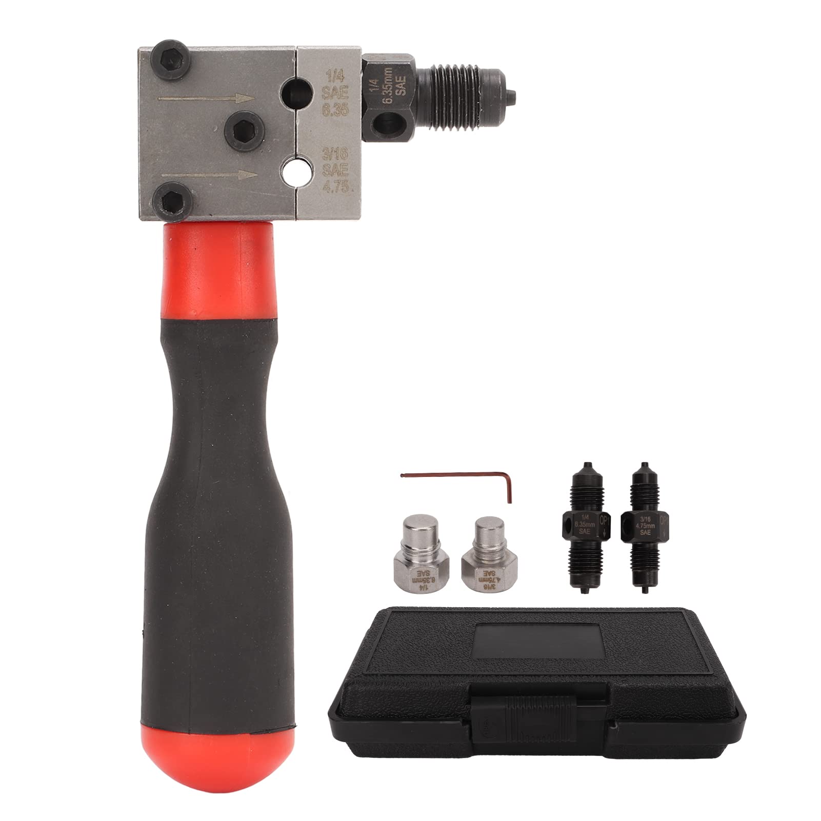 Professional Single & Double Flaring Tool Kit - Universal 3/16in & 1/4in Brake Line Flaring Tool with Hex Wrench & Carry Case - Perfect for Car Repair, Brake Line Maintenance & DIY Automotive Projects - Ideal for Mechanics, Auto Shops & Home Garage Use