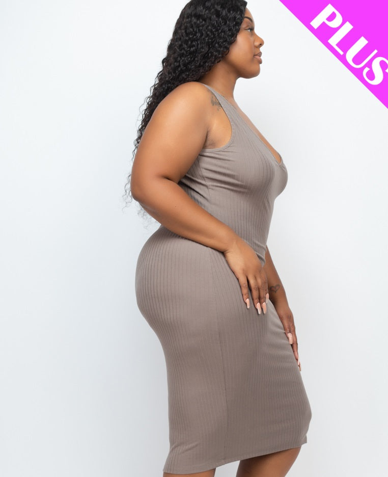Plus Size Ribbed Sleeveless Bodycon Midi Dress for Women - Stretchy Slim Fit Cocktail Party & Date Night Outfits