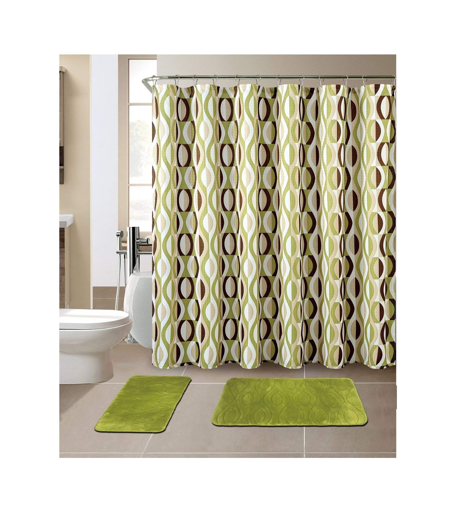 Premium 15-Piece Bathroom Set with 2 Memory Foam Bath Mats & Matching Shower Curtain - All American Collection | Luxury Bathroom Decor for Modern Homes, Guest Bathrooms & Spa Retreats