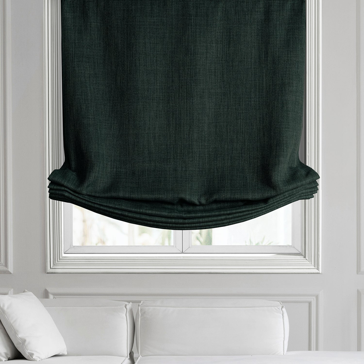 Focal Green Textured Faux Linen Roman Shade - Elegant Window Treatment for Living Room & Bedroom | Light Filtering & Privacy
