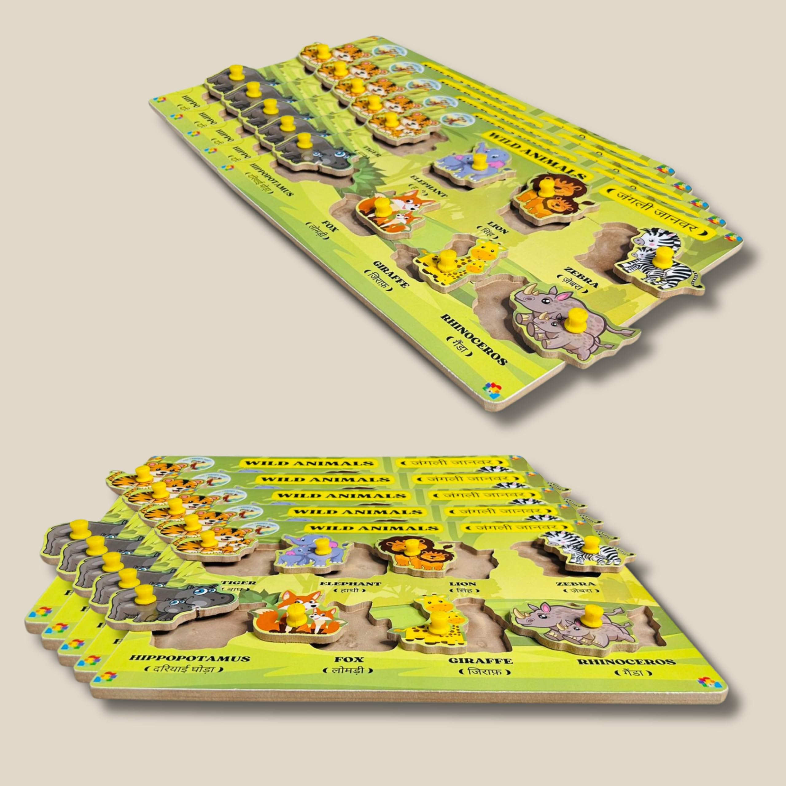 Chi Chimpu Wooden Puzzle Set for Kids - Educational Wild Animals Learning Toys for Toddlers & Students | Perfect for Classroom, Homeschool & Birthday Gifts