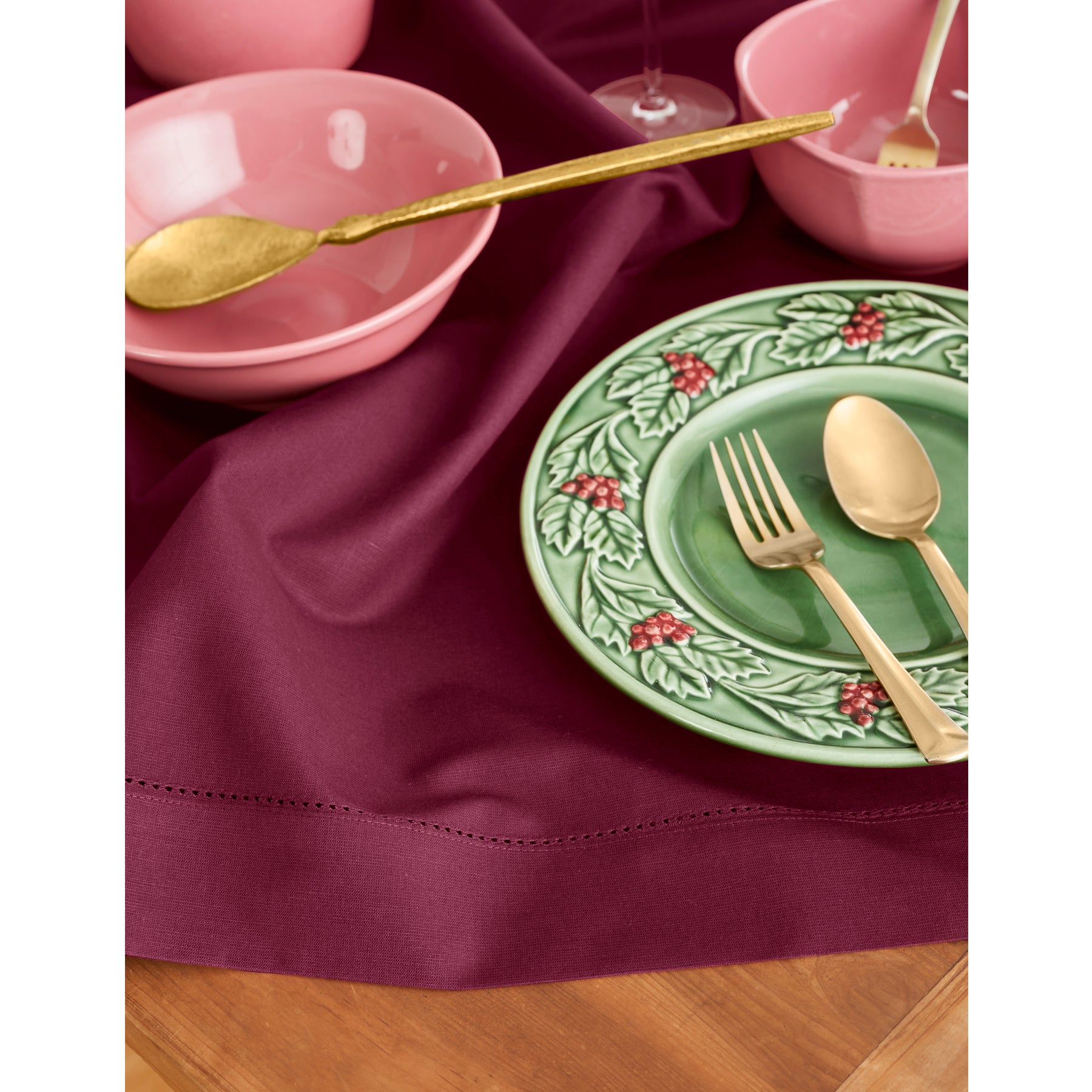 Premium Cotton Linen Hemstitch Table Throw - Elegant Decorative Table Runner for Dining Room, Wedding, Party & Home Decor