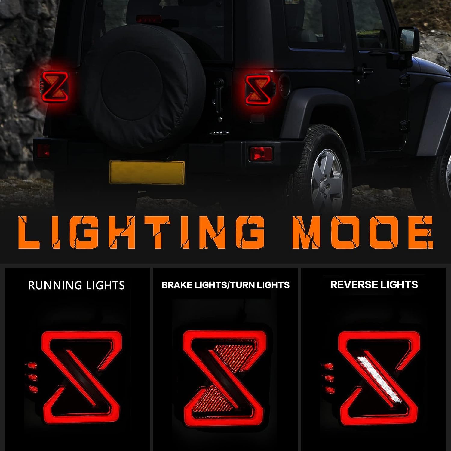 LED Tail Lights Assembly for 2007-2018 Jeep Wrangler JK JKU - Rear Turn Signal, Brake, Running & Reverse Lights with Z-Shaped Design | Perfect for Off-Roading & Night Driving