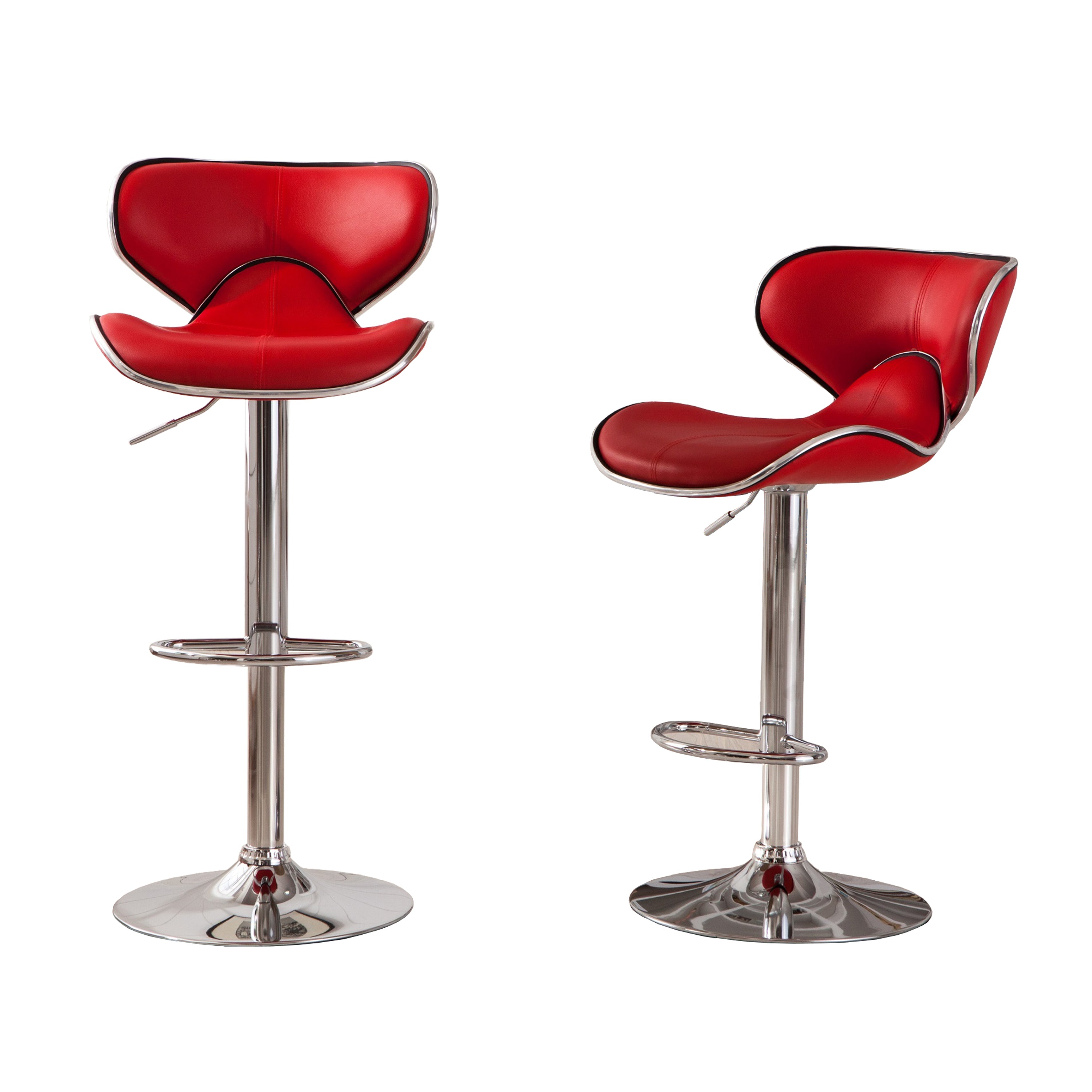 Roundhill Furniture Masaccio Faux Leather Adjustable Swivel Bar Stool - Set of 2, Red - Perfect for Kitchen Islands, Home Bars & Counter Height Dining