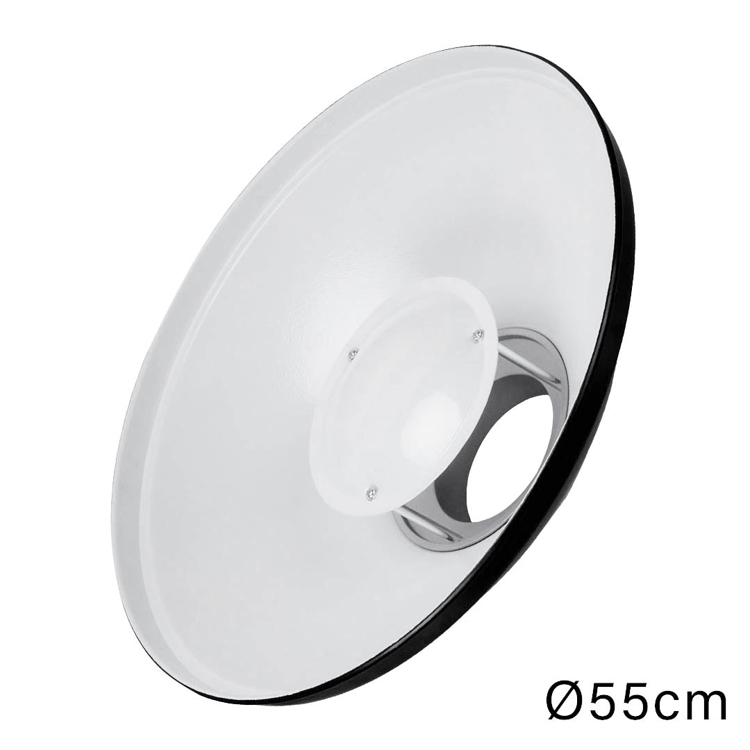 BDR W550 55cm (22 Inch) White Beauty Dish Photography Lighting Reflector - Bowens S-Type Mount for Studio Portraits & Fashion Shoots - Perfect for Professional Photographers & Content Creators