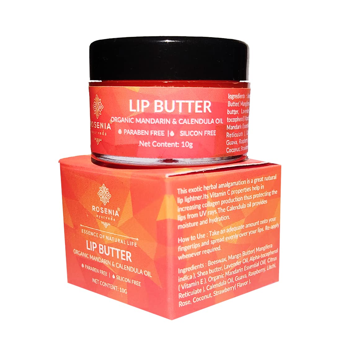 Organic Mandarin & Calendula Ayurvedic Lip Butter - UV Protection & Deep Hydration for Dry Lips | Natural Lip Care for Men & Women | Perfect for Outdoor Activities, Cold Weather & Daily Lip Care | 10g