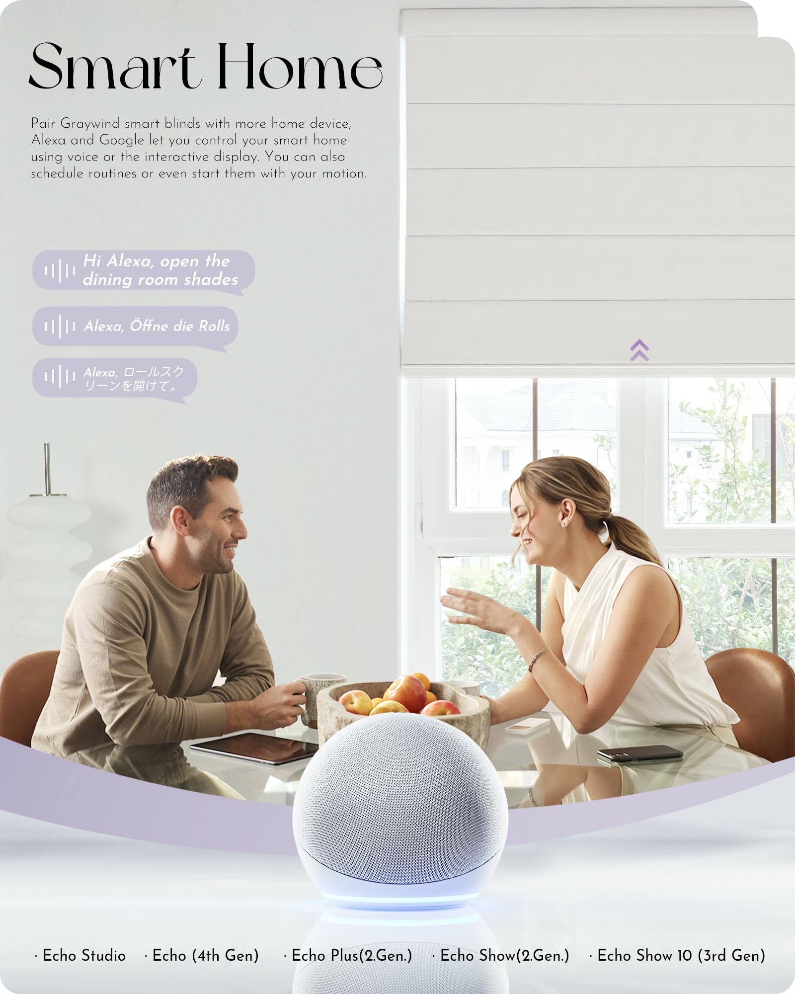 Graywind Smart Roman Shades - 100% Blackout Motorized Window Blinds with Alexa & Google Assistant, Rechargeable Battery, Remote Control, Room Darkening, Custom Size (Matelasse White) - Perfect for Bedrooms, Living Rooms & Home Offices