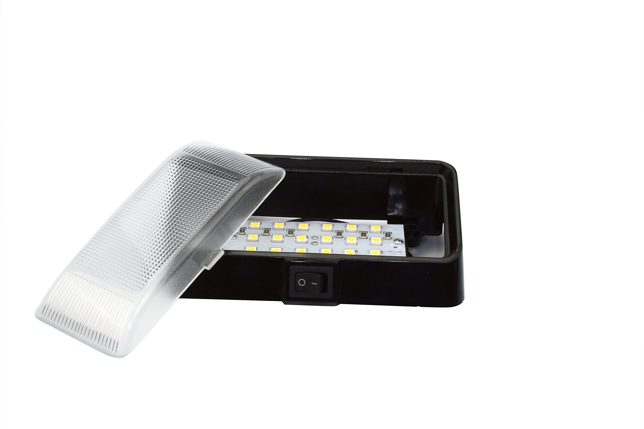 12V Waterproof LED Porch Light with Switch - 300 Lumens Black Exterior/Interior Light for RV, Truck, Trailer, Automobile & Utility Vehicles - Perfect for Outdoor Camping, Garage Lighting & Nighttime Safety