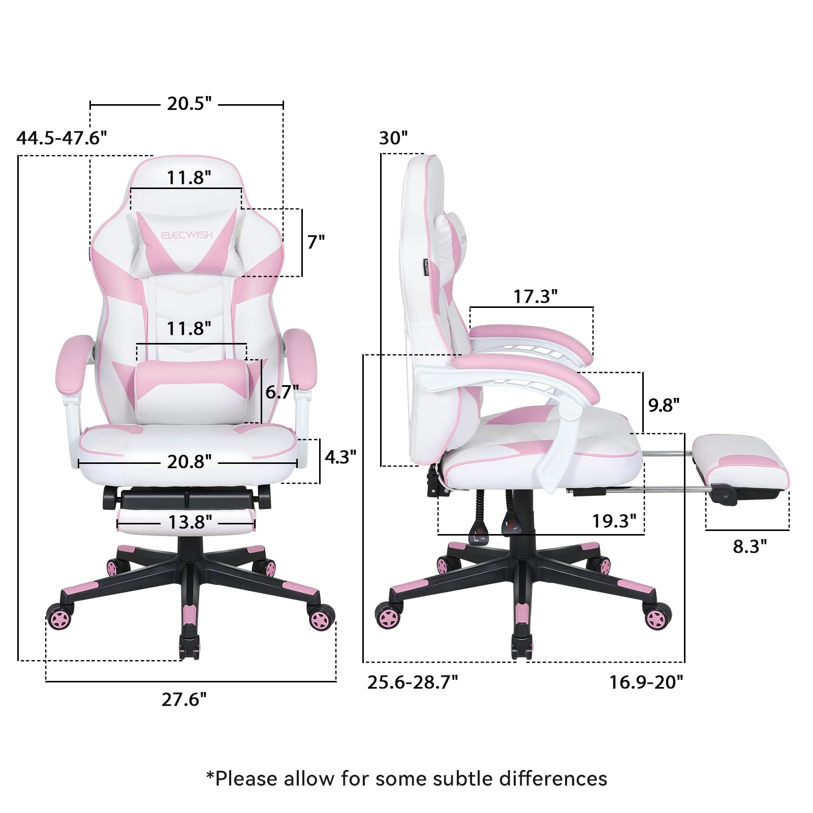 Pink Gaming Chair with Massager & Footrest - Ergonomic High Back Racing Style Computer Chair for Adults, PU Leather with Lumbar Support & Widened Seat - Perfect for Gaming, Office Work & Home Relaxation (Pink)