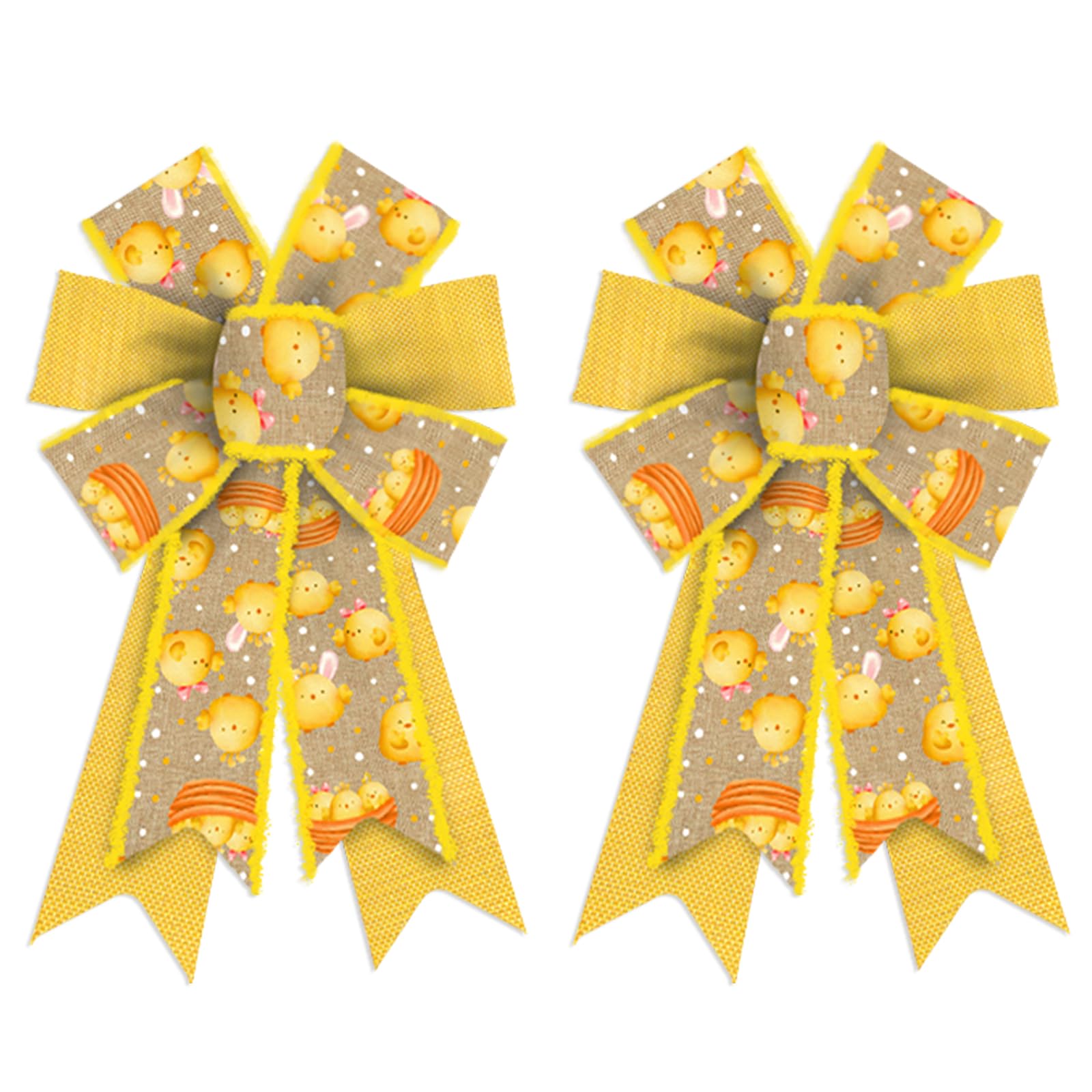 2PCS Easter Wreath Bows - Velvet Brown Yellow Decor for Spring Party