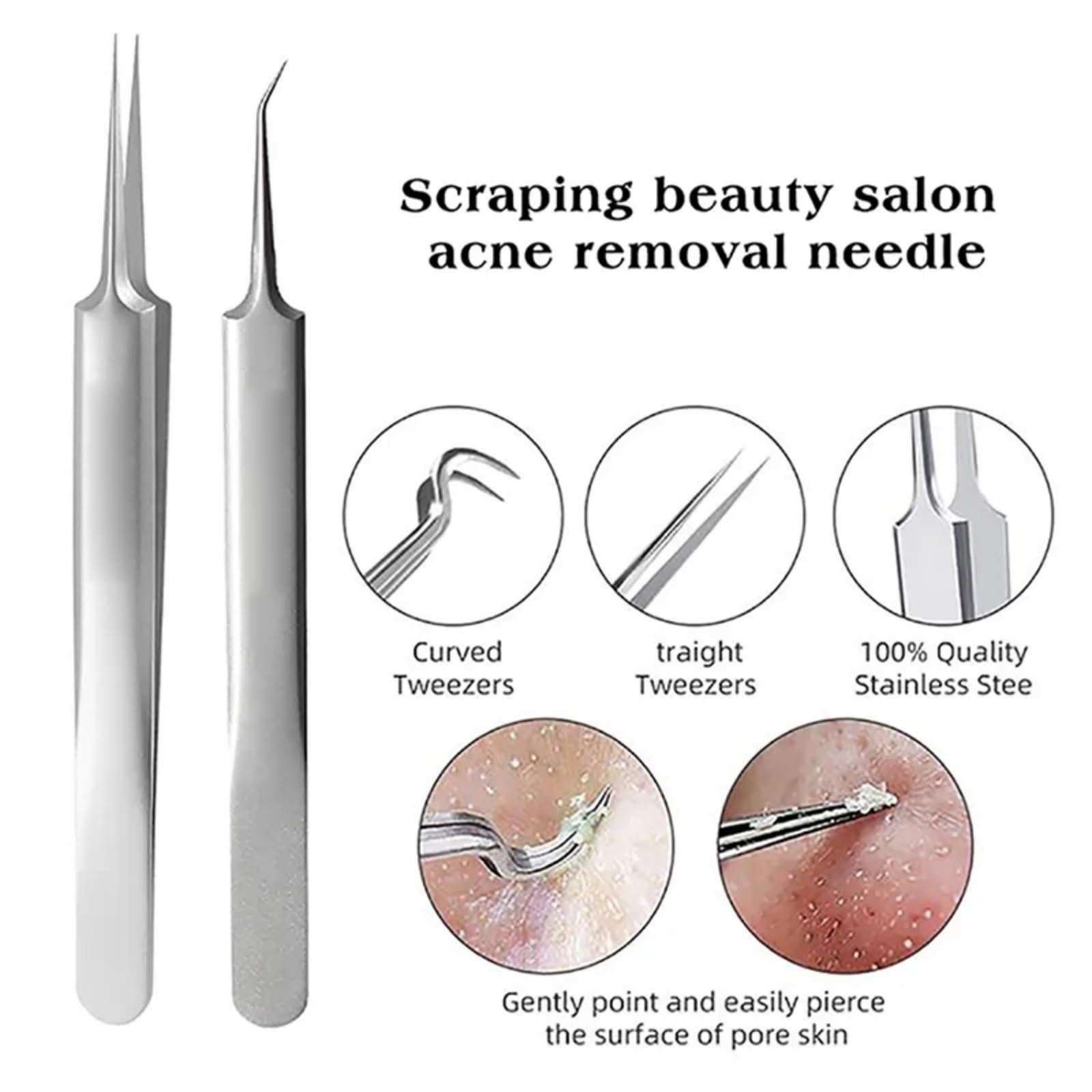 Professional Blackhead Remover Tweezers Set - Ultra Fine Stainless Steel Acne Tool for Deep Pore Cleaning, Blackhead & Whitehead Extraction (3 Pcs) - Perfect for Home Spa & Salon Facial Care