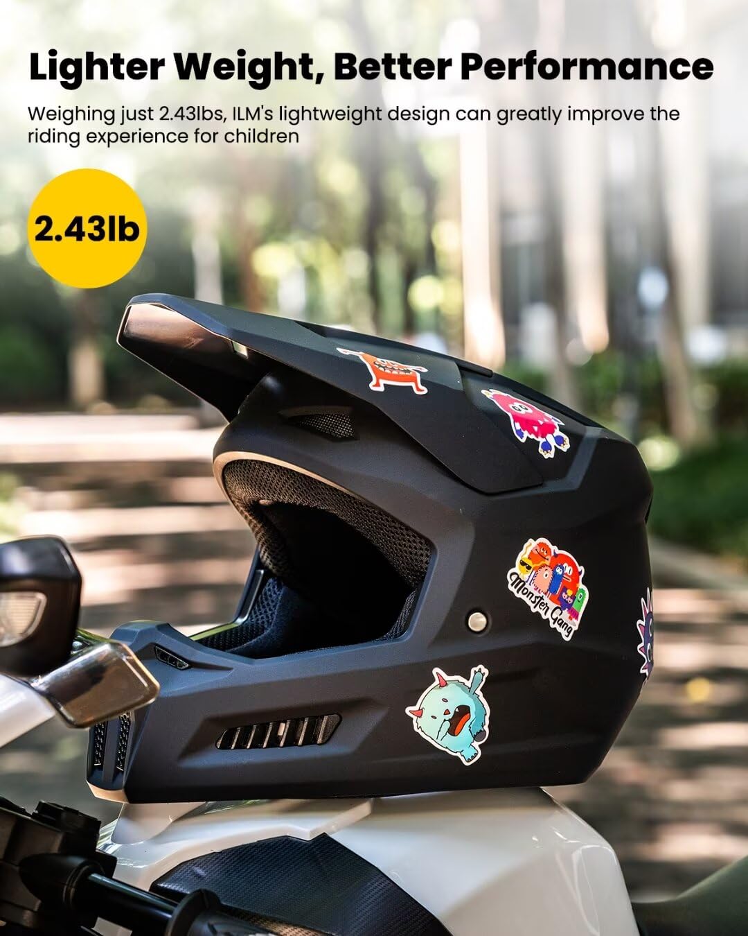 **ILM Youth Dirt Bike Helmet DOT Approved - Kids ATV Motocross BMX Off-Road Motorcycle Helmet with Goggles, Gloves & Mask - MT601Y-Stickers - Perfect for Trail Riding, Motocross & Off-Road Adventures**