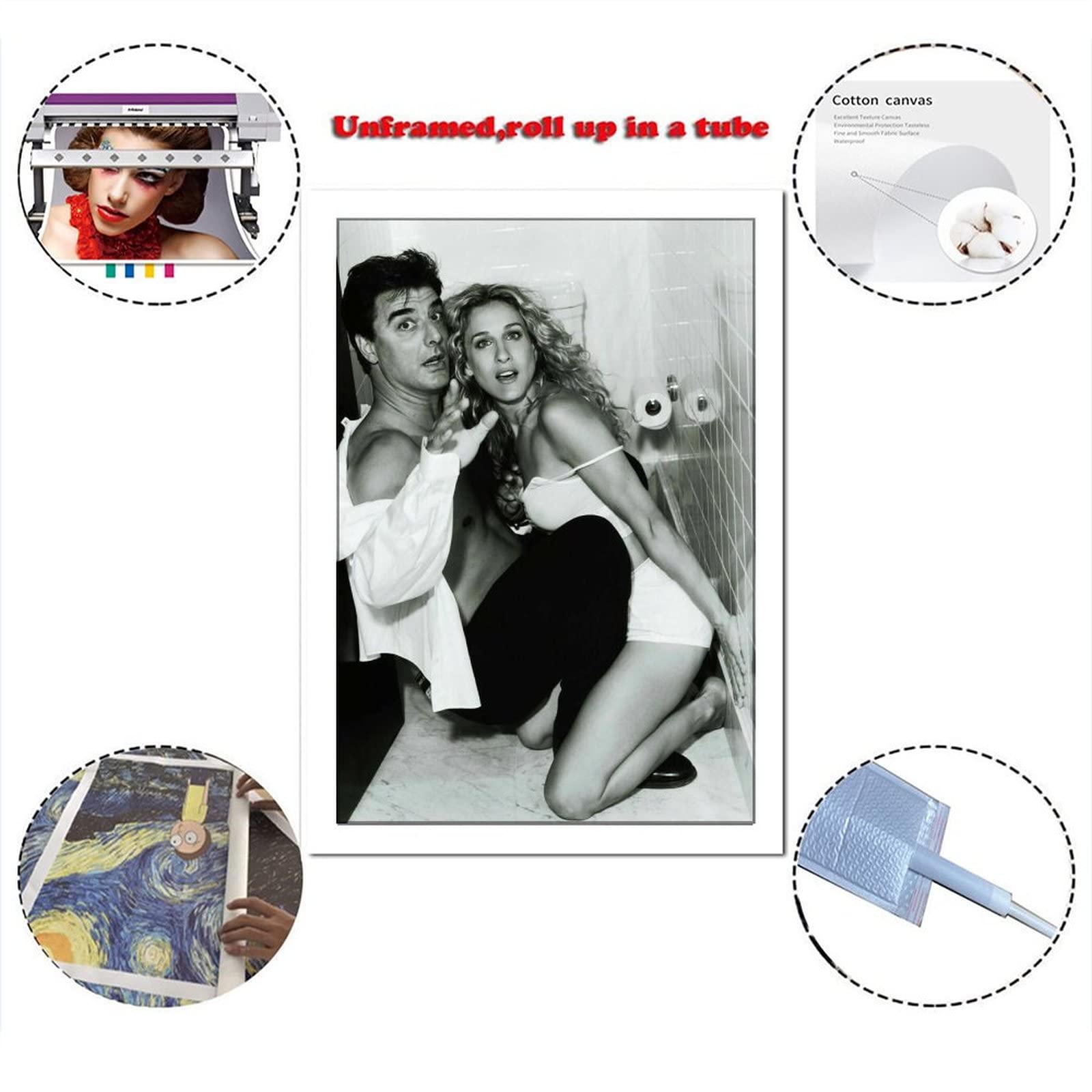 Sex and The City Mr. Big & Carrie Bradshaw Canvas Wall Art - 16x24 inch (40x60cm) Modern Toilet Scene Painting - Perfect for Living Room, Bedroom Decor & TV Show Fans Gift
