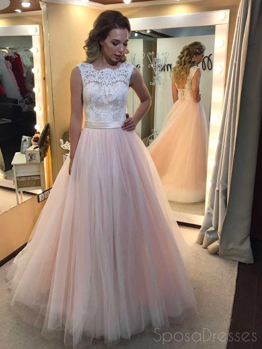 Elegant Lace Pale Pink Tulle A-Line Evening Prom Dress for Sweet 16 | Custom Long Formal Gown for Homecoming & Prom Night | Perfect for Dances, Weddings & Special Occasions