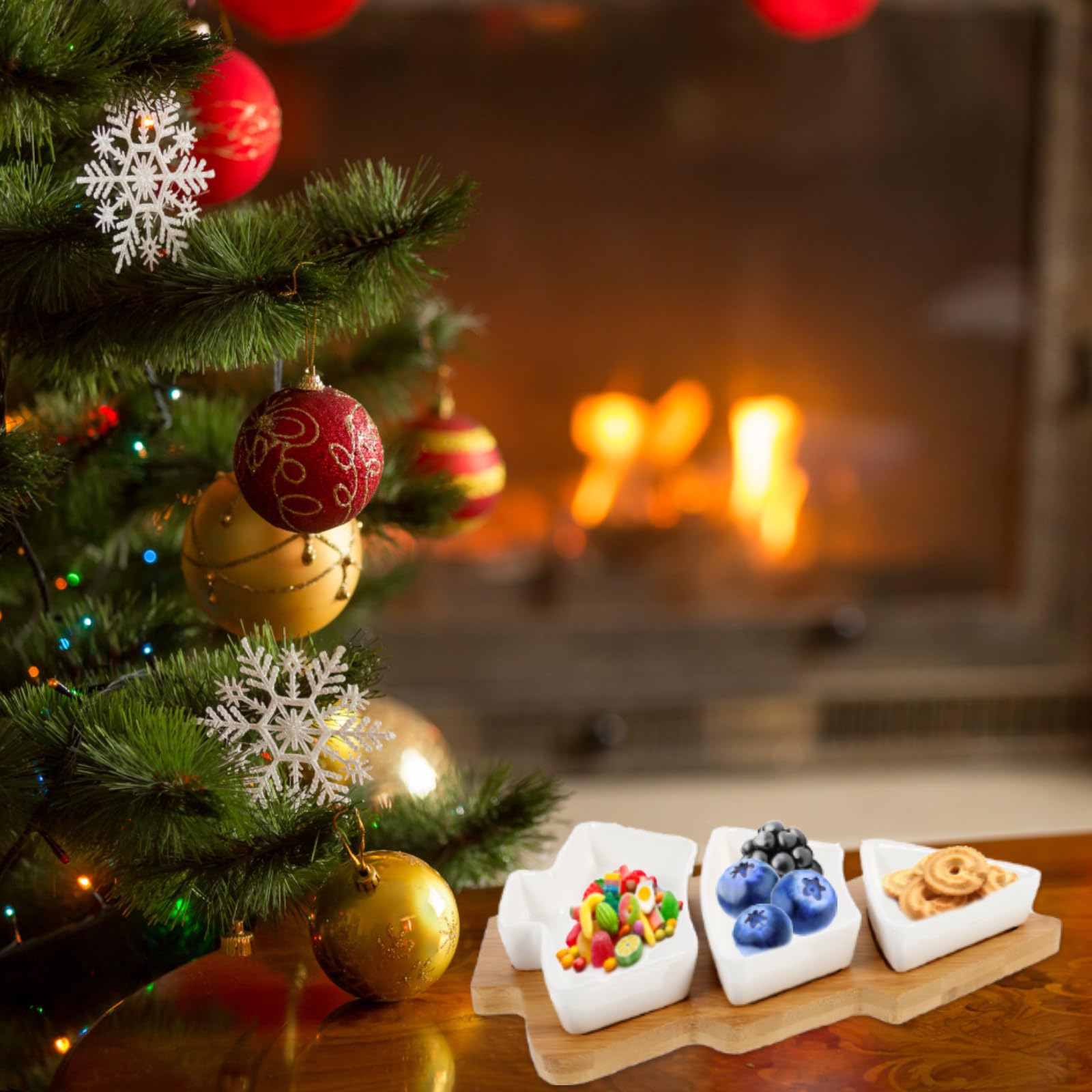 Angoily Christmas Tree Shaped Ceramic Serving Tray with Base - Holiday Appetizer Platter for Snacks, Fruit & Desserts - Perfect for Christmas Parties, Entertaining & Festive Gatherings (White)