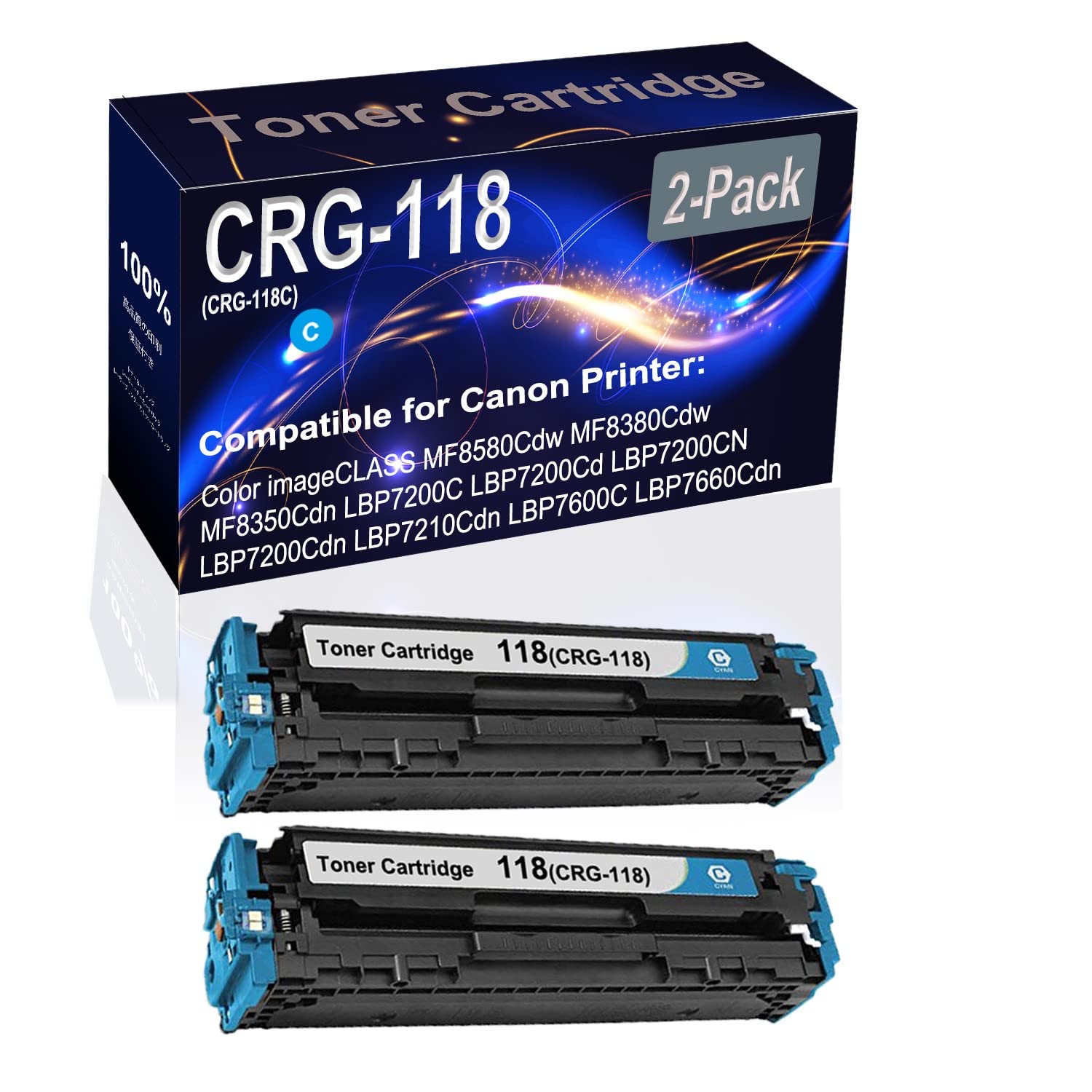 2-Pack High Yield Cyan Laser Toner Cartridge - Compatible with Canon MF8580Cdw, MF8380Cdw, MF8350Cdn, LBP7200C, LBP7200Cd Printers - Replacement for CRG-118/CRG-118C - Perfect for Office & Home Printing Needs