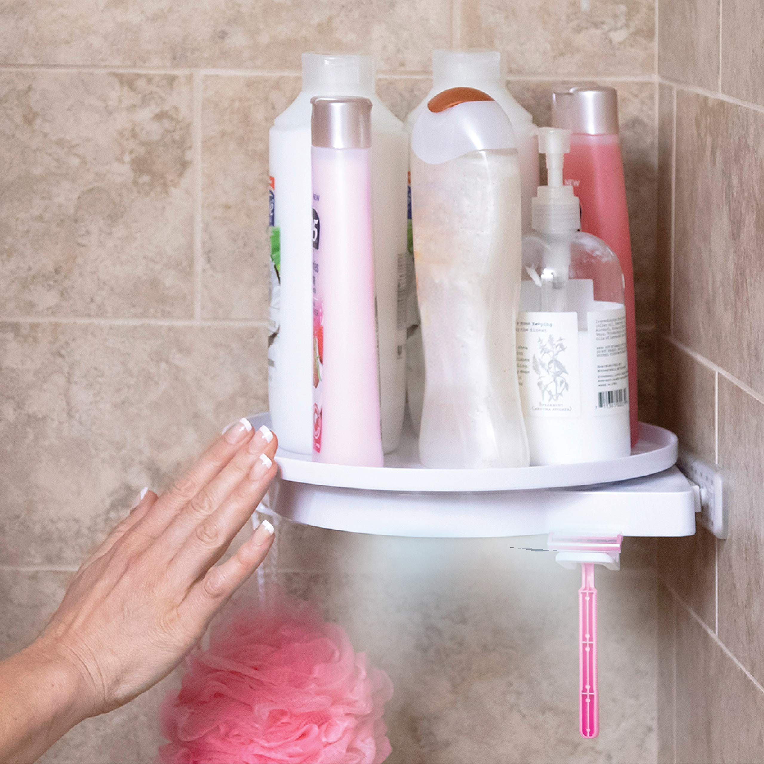 Rotating Wall-Mounted Storage Organizer with Waterproof LED Lights - No Assembly Corner Shelf for Shower, Kitchen & Bathroom - 11