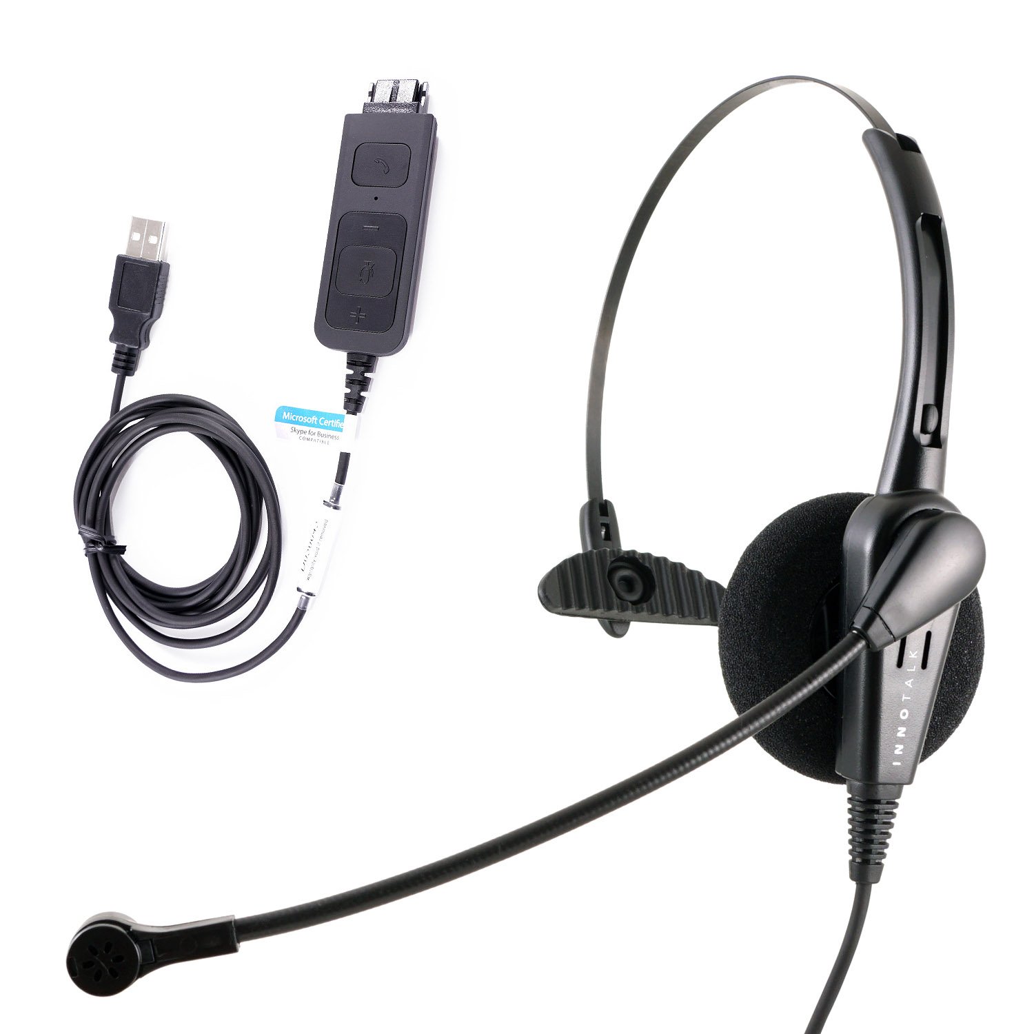 INNOTALK USB Computer Headset - Cost Effective & Durable Call Center Headset for Softphones (Teams, Skype for Business, Cisco Jabber) - Perfect for Remote Work & Customer Service