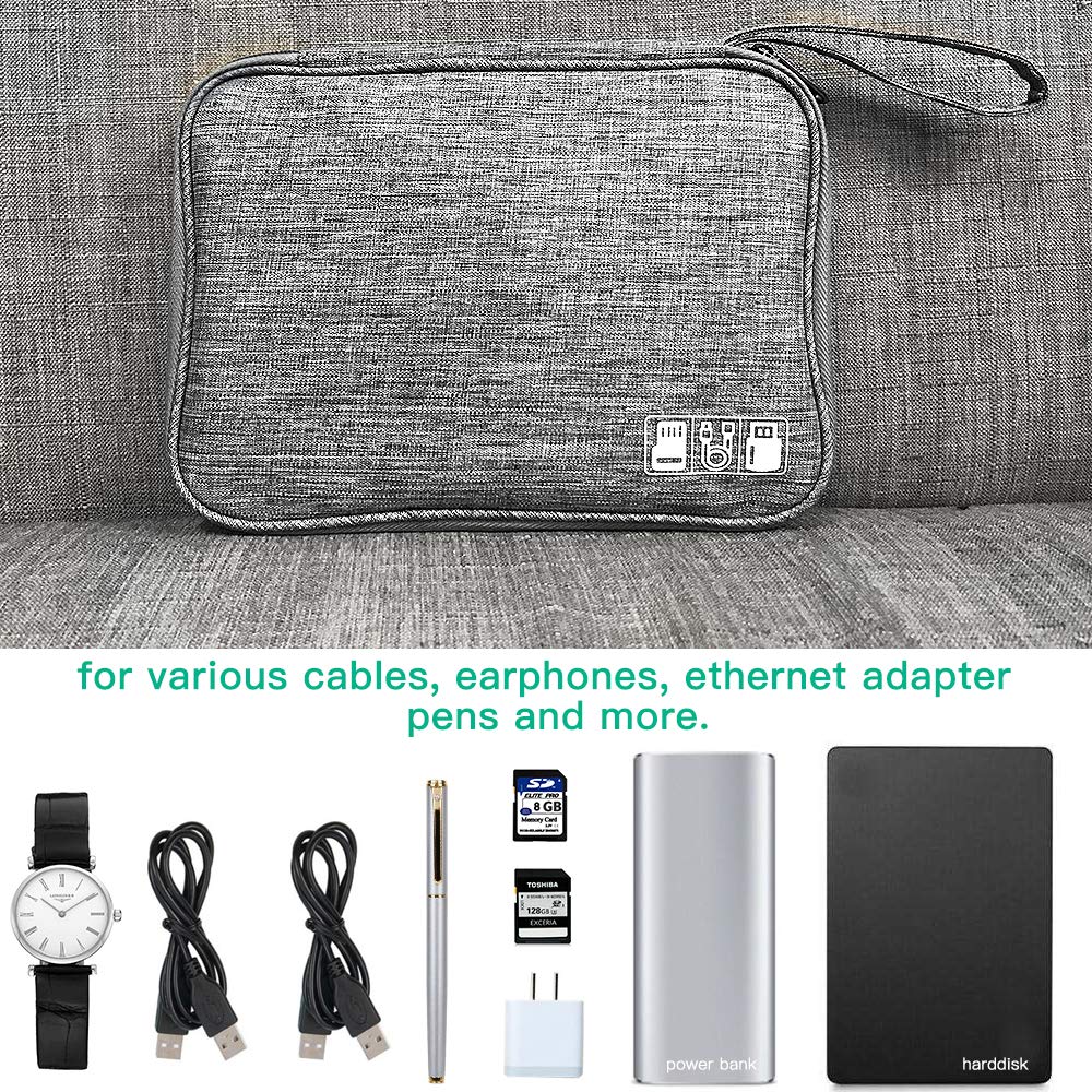 HCFGS Electronics Travel Case - Premium Cord Organizer & Charger Organizer for Phone, Hard Drive, USB Cables - Portable Tech Accessories Storage (Grey) | Perfect for Business Trips, Vacations & Daily Commute
