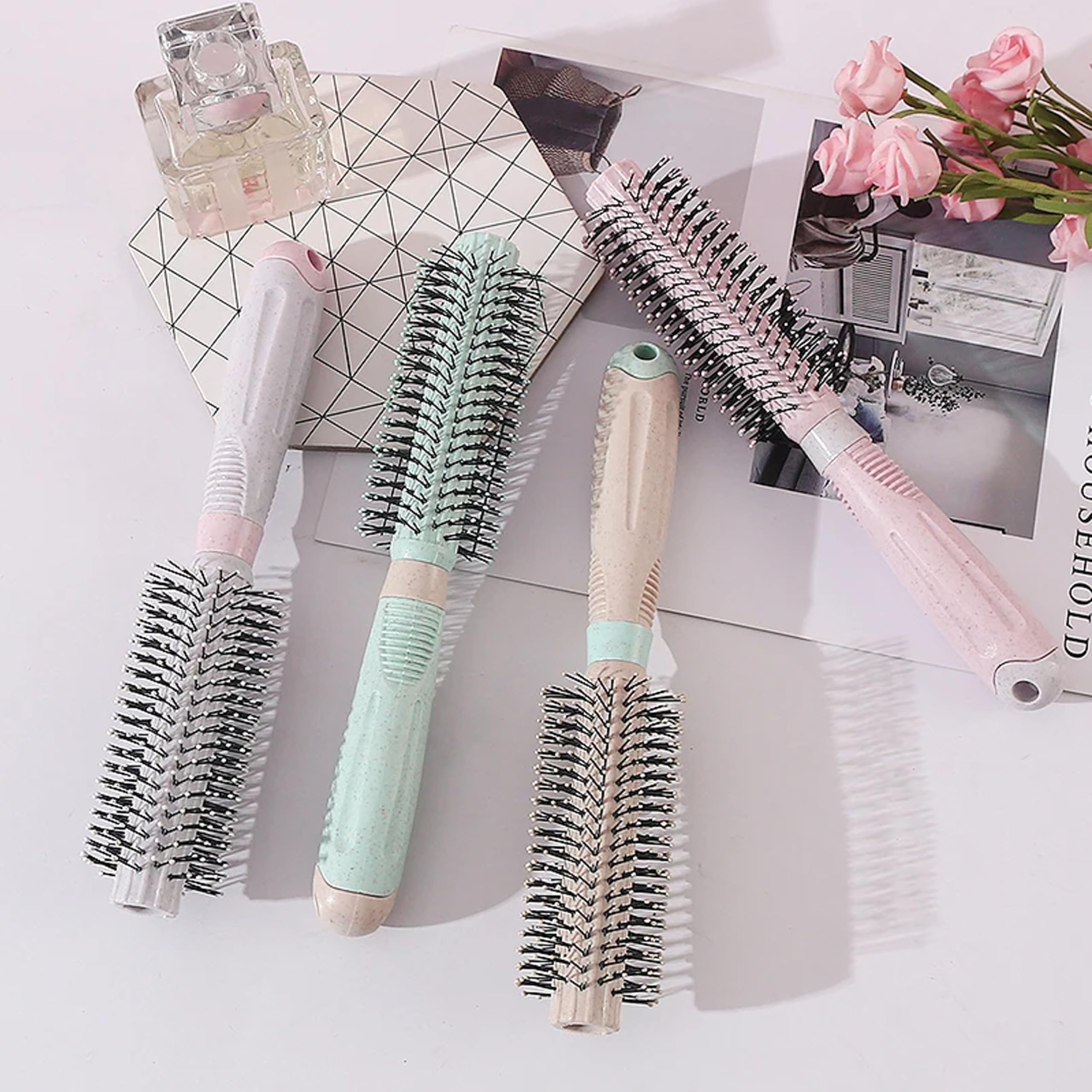 BlackLaoban Round Hair Brush for Blow Drying & Styling - Soft Nylon Bristles for Curly or Straight Hair - Perfect for Women & Men (Light Pink) - Ideal for Salon, Home Use & Travel Styling