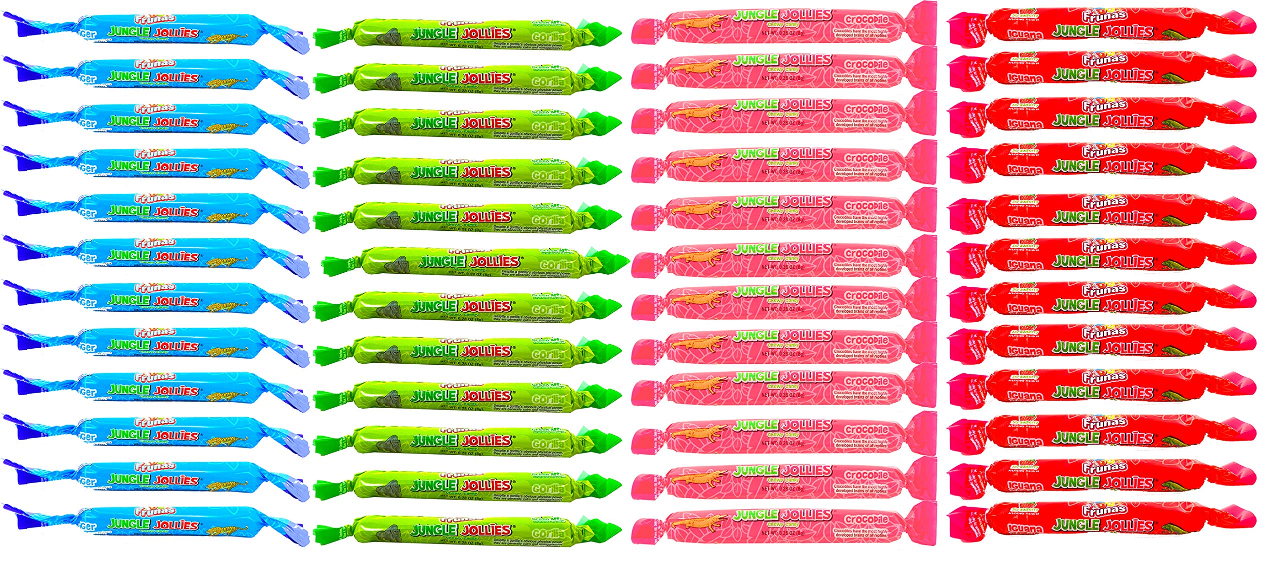 Albert's Jungle Jollies Variety Pack of 48 Individually Wrapped Chewy Candies - Assorted Fruit Flavors (Blue Raspberry, Green Apple, Watermelon, Strawberry) - Perfect for Halloween, Birthday Parties, Office Snacks & Movie Nights