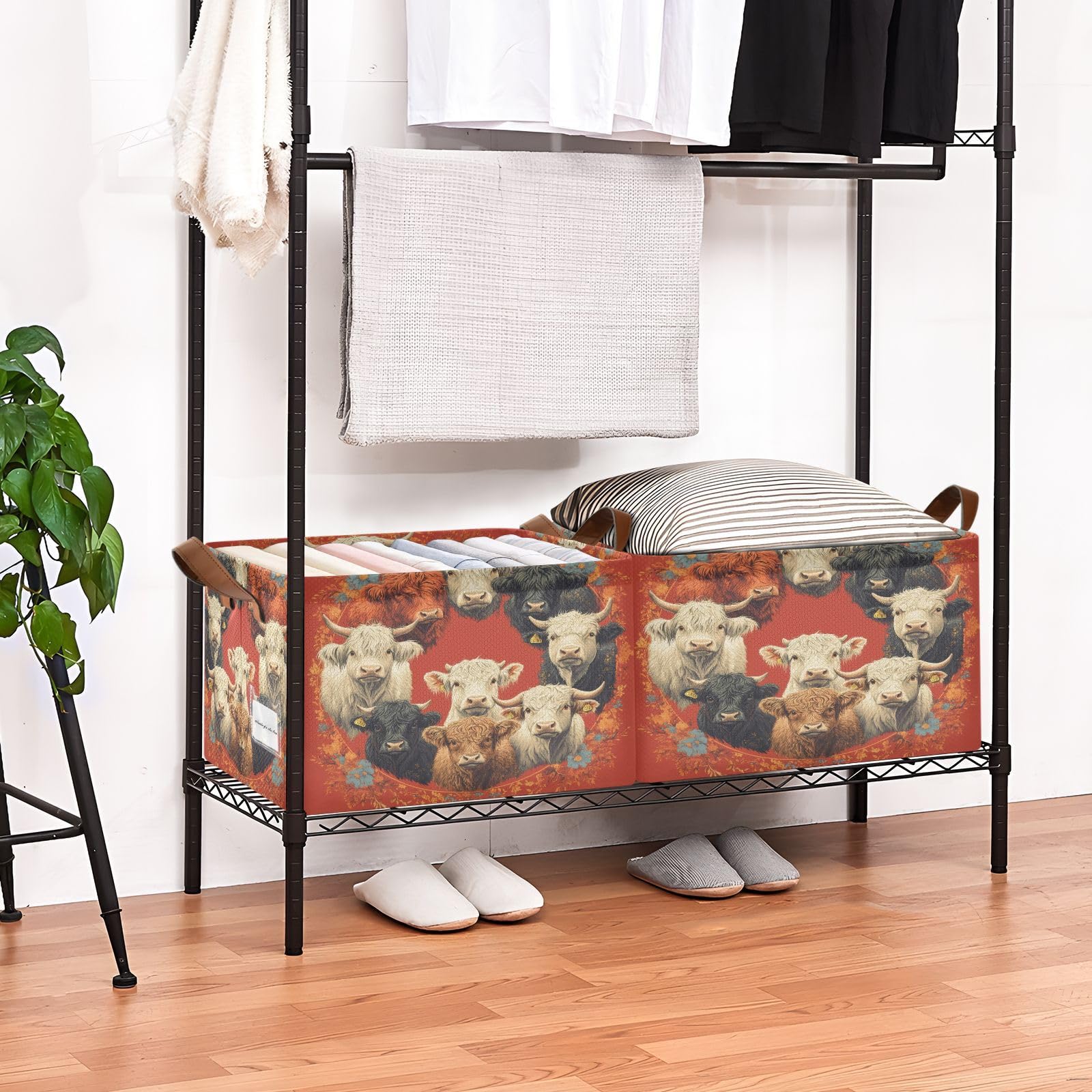 Highland Cow Storage Bins 2-Pack - Collapsible Fabric Storage Baskets with Handles (32L) for Home Organization, Shelves & Closet - Perfect for Nursery, Laundry Room & Kids' Room Decor