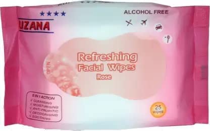 HGNOVA UZANA Cooling & Refreshing Facial Wipes with Rose & Jasmine - 25 Wipes per Pack (Set of 4) | Perfect for Travel, Gym & On-the-Go Skincare