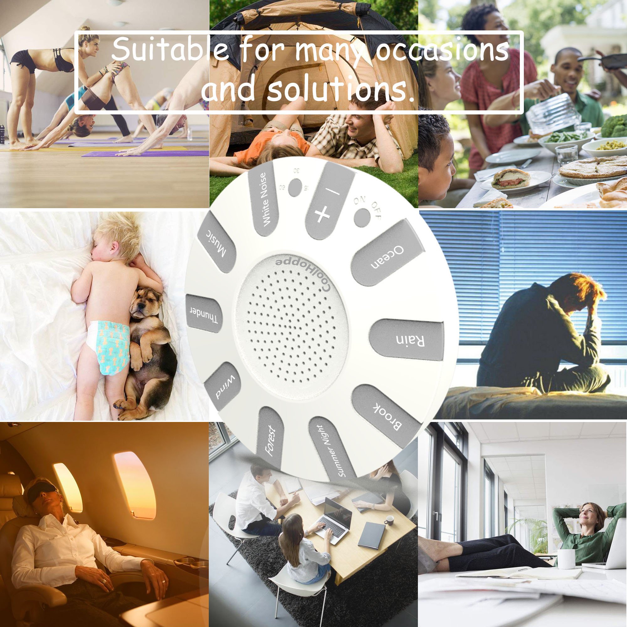 CoolHoppe White Noise Machine - Portable Sleep Sound Machine with 9 Natural Sounds & Timer for Adults, Babies, Office & Travel | Perfect for Nursery, Meditation & Noise Cancellation
