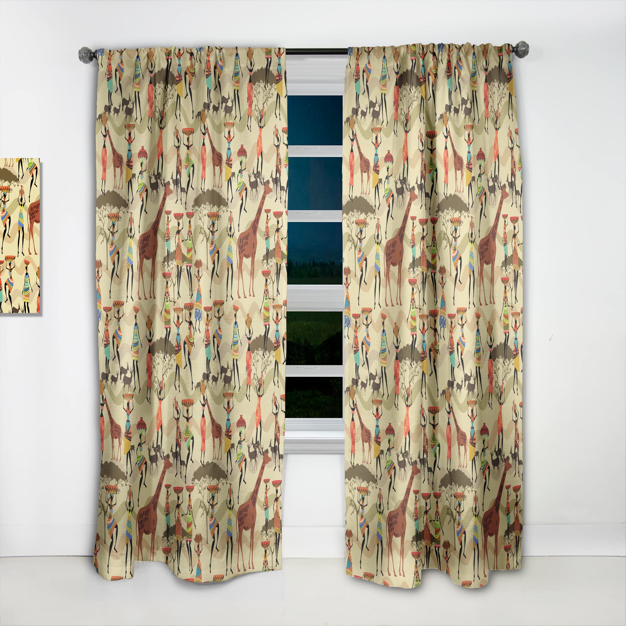 DesignQ African Women Print Thermal Insulated Curtains - Single Panel 52x90 Inches - Elegant Drapes for Bedroom & Living Room - Perfect for Home Decor & Blackout Needs